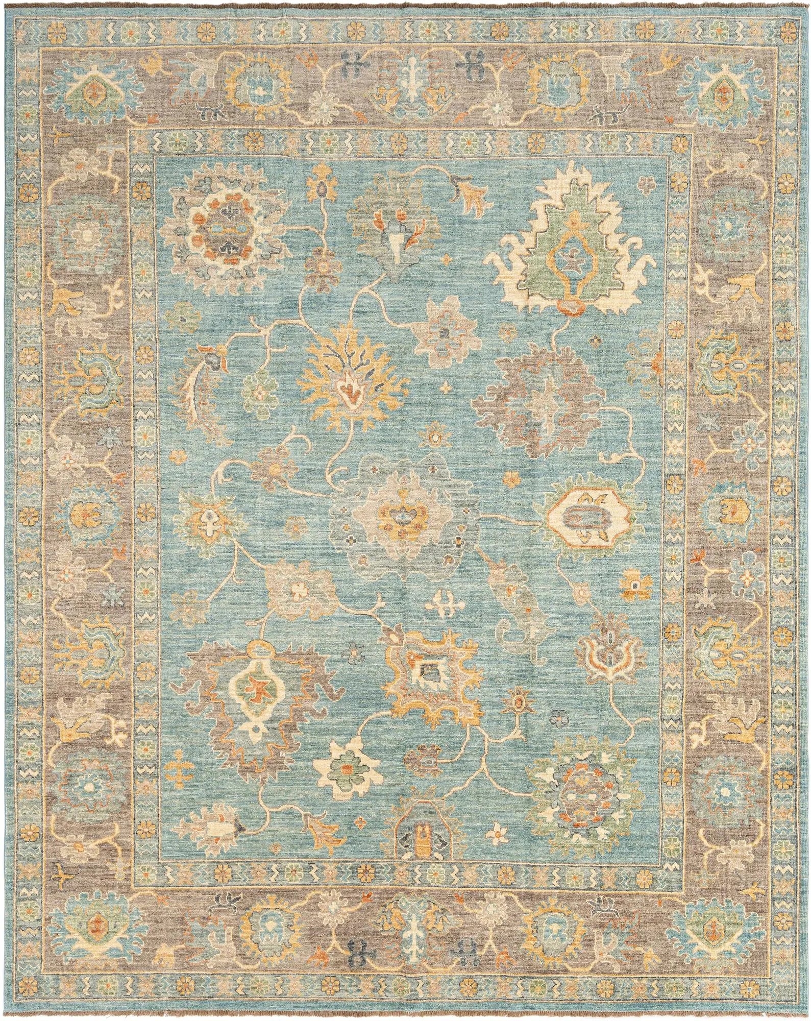 Blue Color Oushak Hand-Knotted Wool Rug