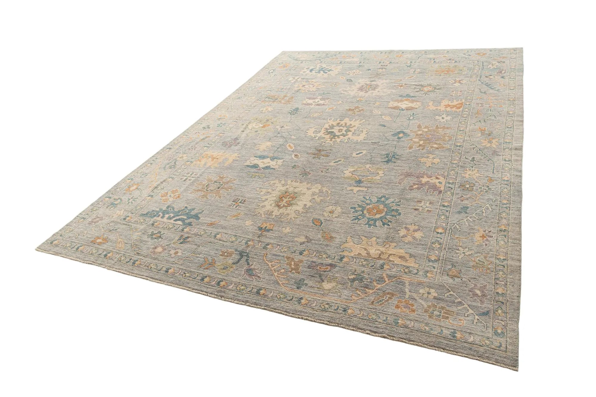 Grey Color Oushak Hand-Knotted Wool Rug