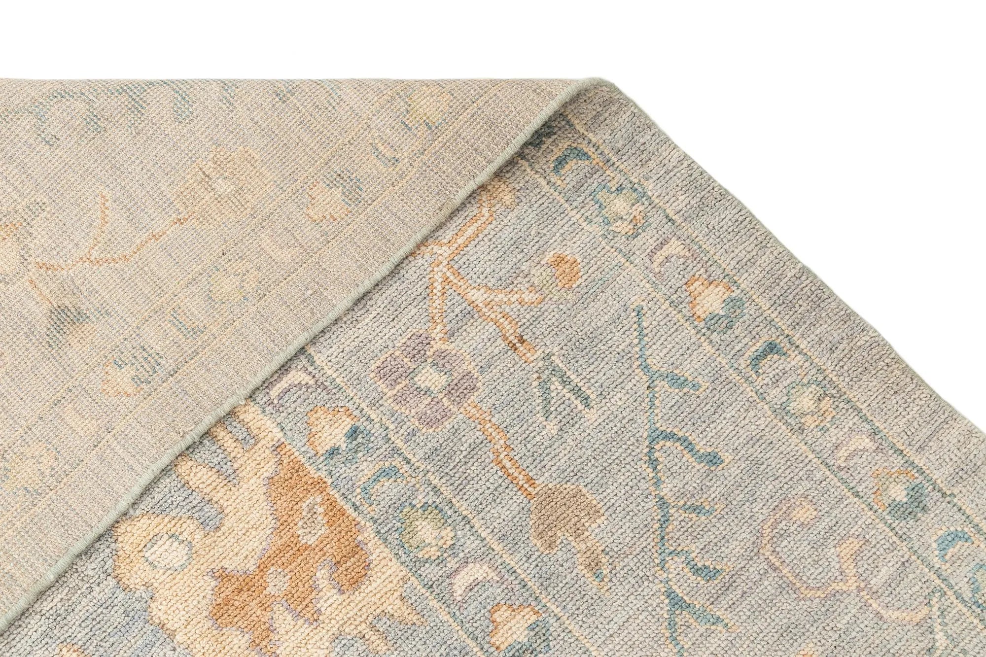 Grey Color Oushak Hand-Knotted Wool Rug