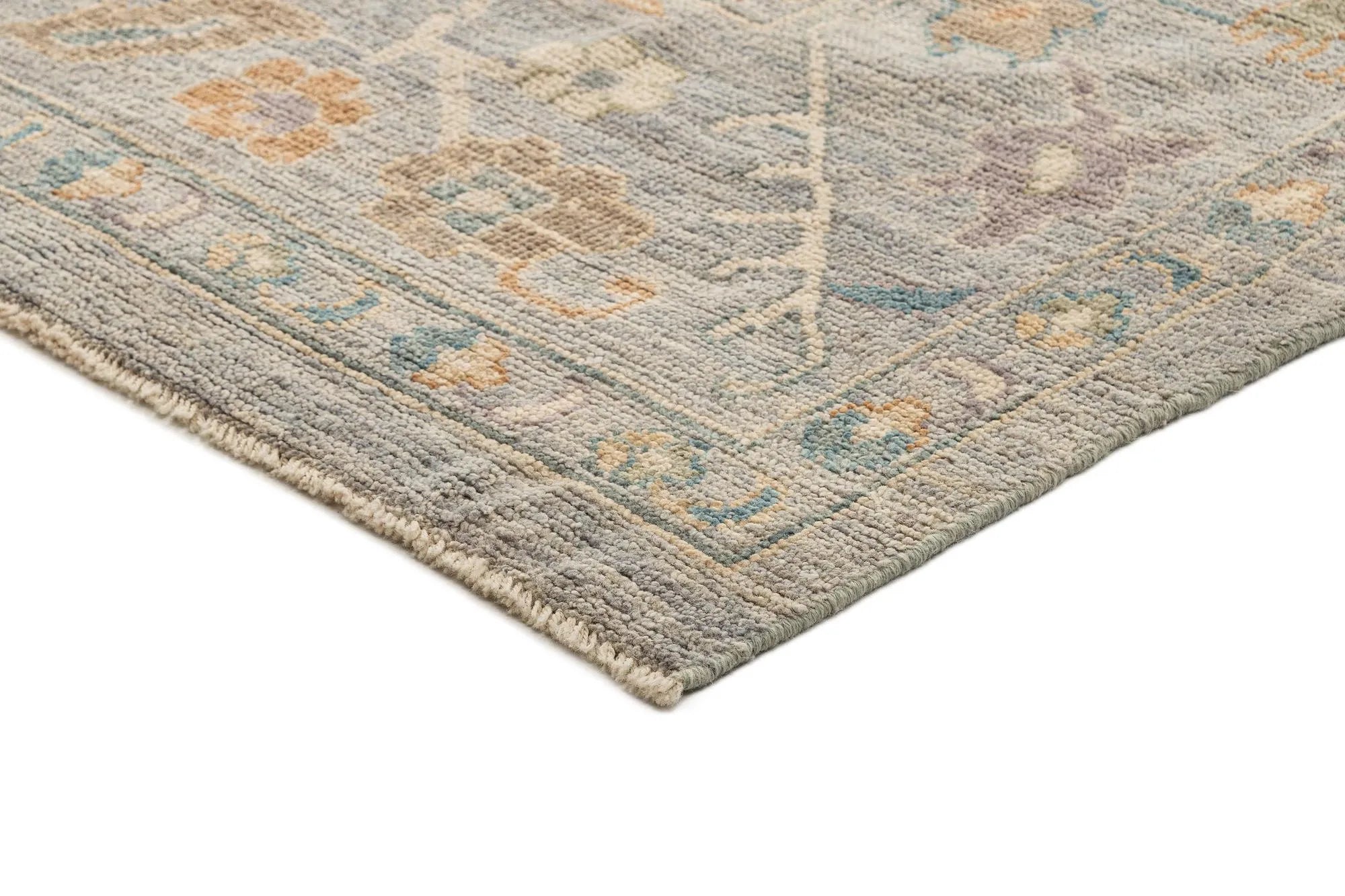 Grey Color Oushak Hand-Knotted Wool Rug