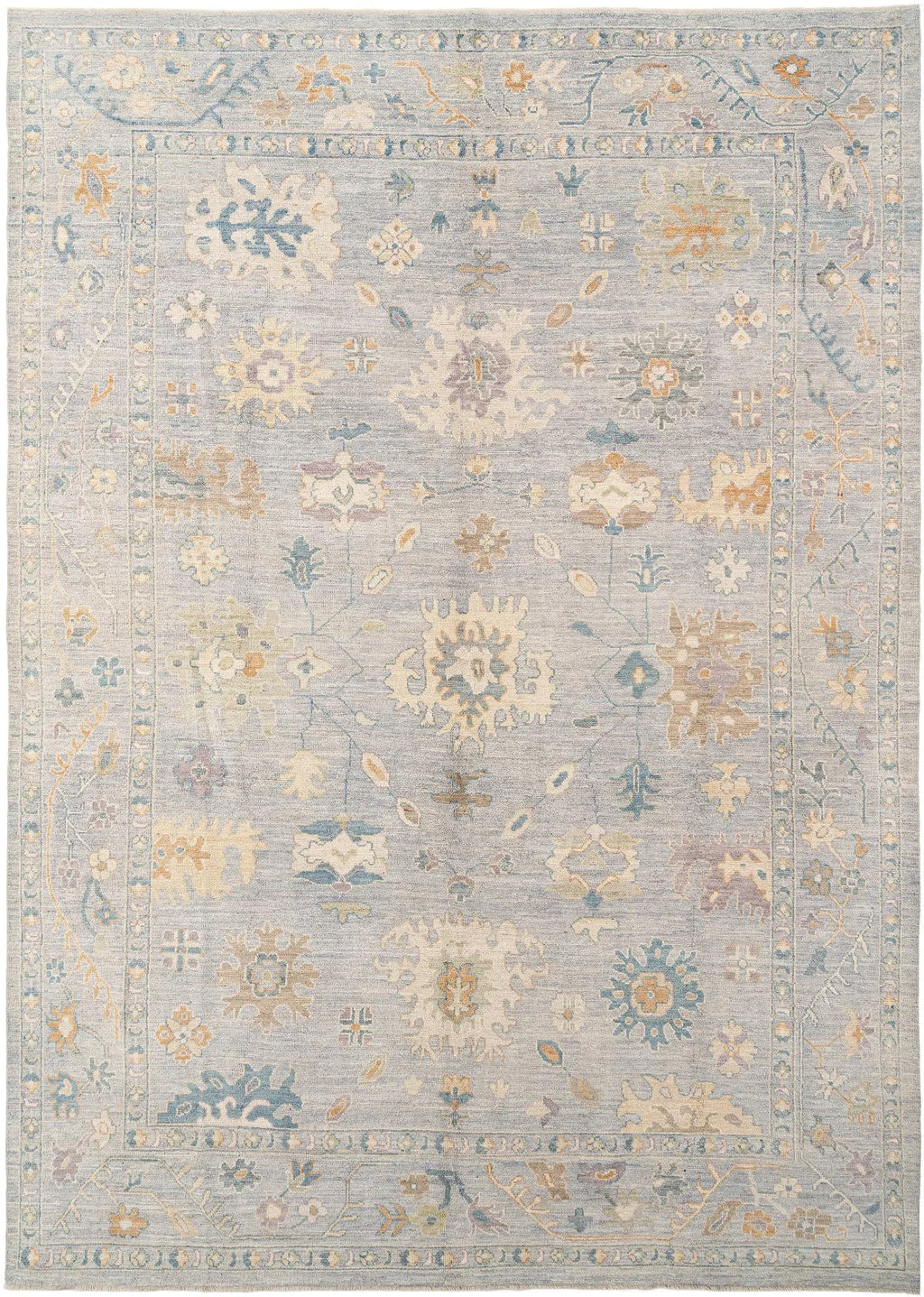 Grey Color Oushak Hand-Knotted Wool Rug