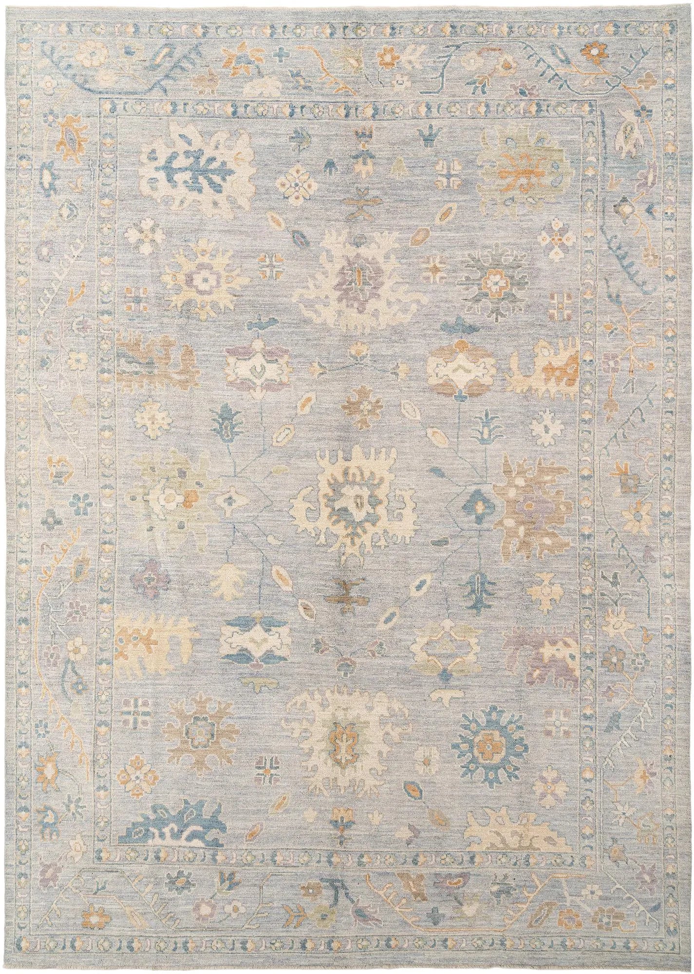 Grey Color Oushak Hand-Knotted Wool Rug