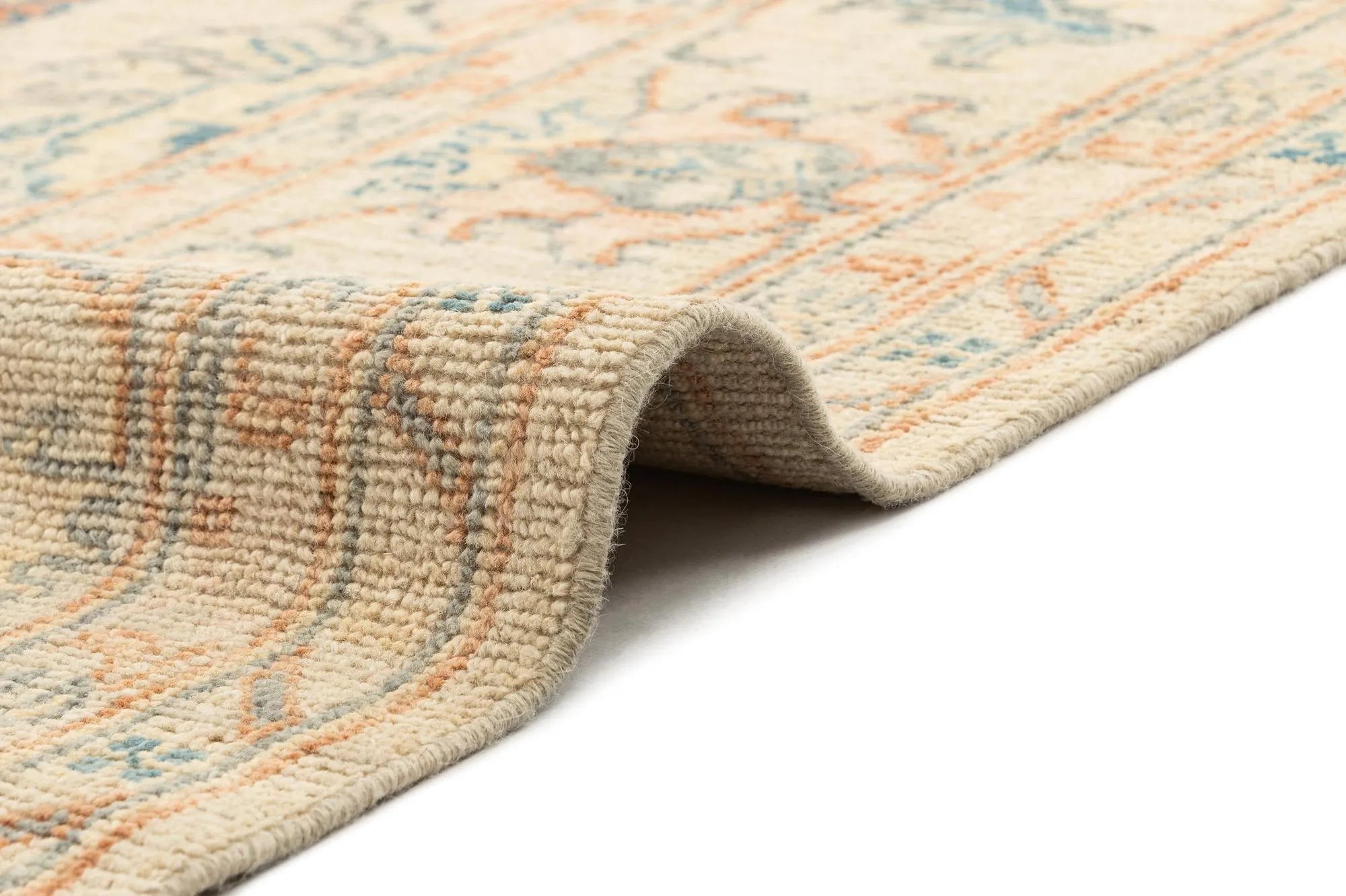 Beige Color Oushak Hand-Knotted Wool Rug