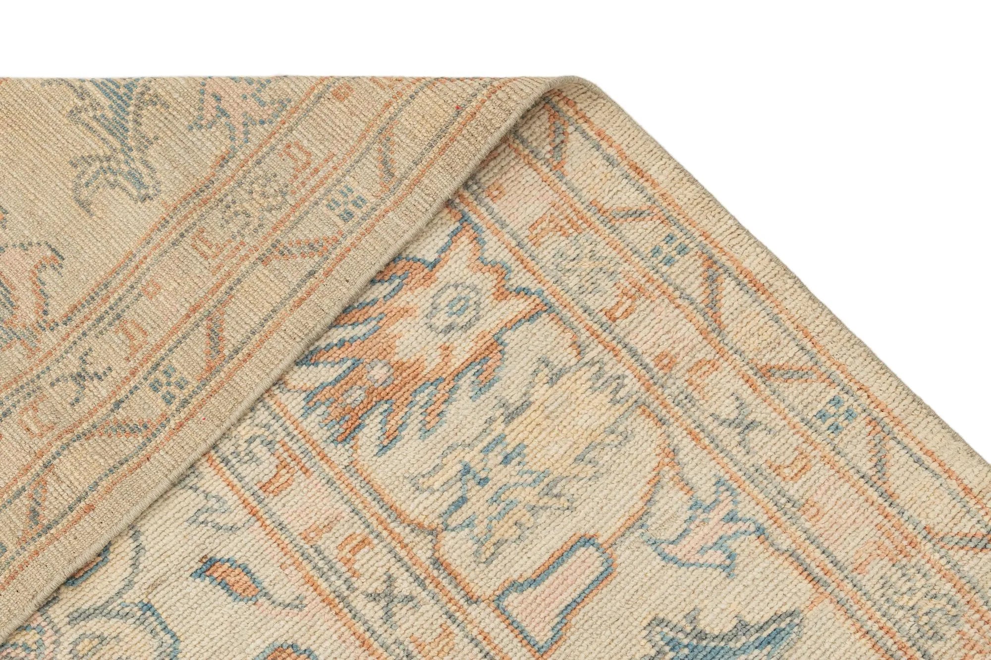 Beige Color Oushak Hand-Knotted Wool Rug
