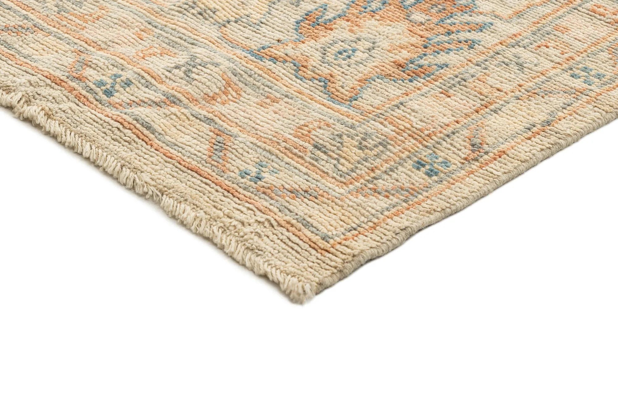 Beige Color Oushak Hand-Knotted Wool Rug