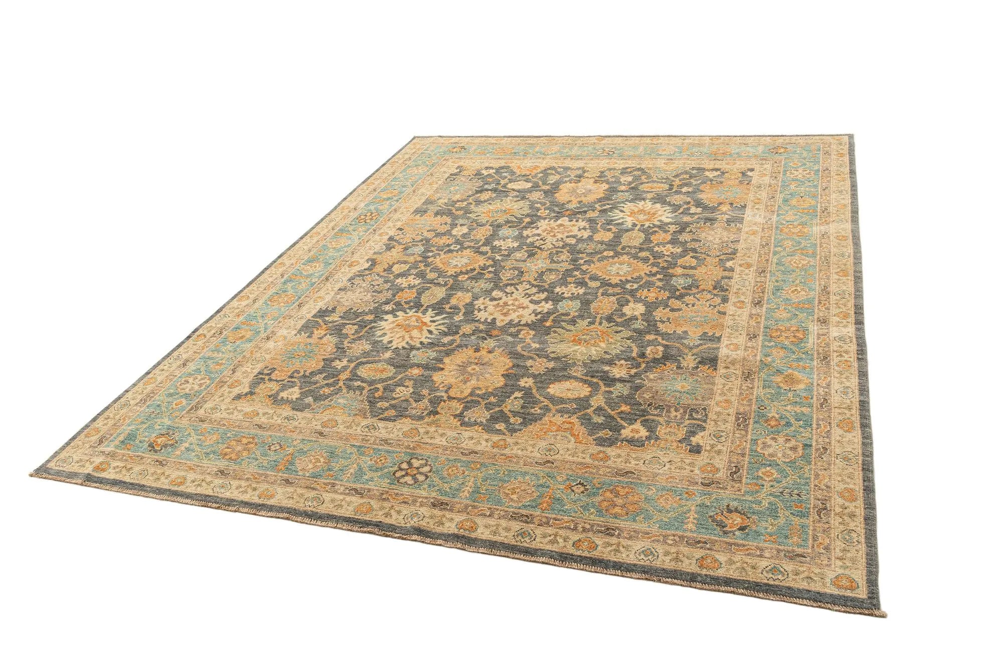 Light Brown Color Oushak Hand-Knotted Wool Rug