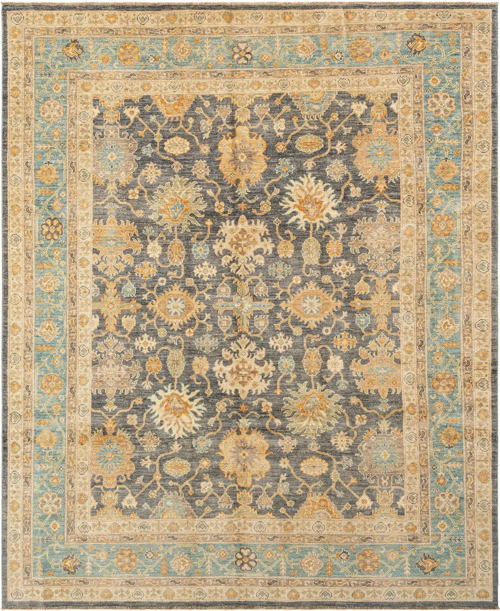 Light Brown Color Oushak Hand-Knotted Wool Rug