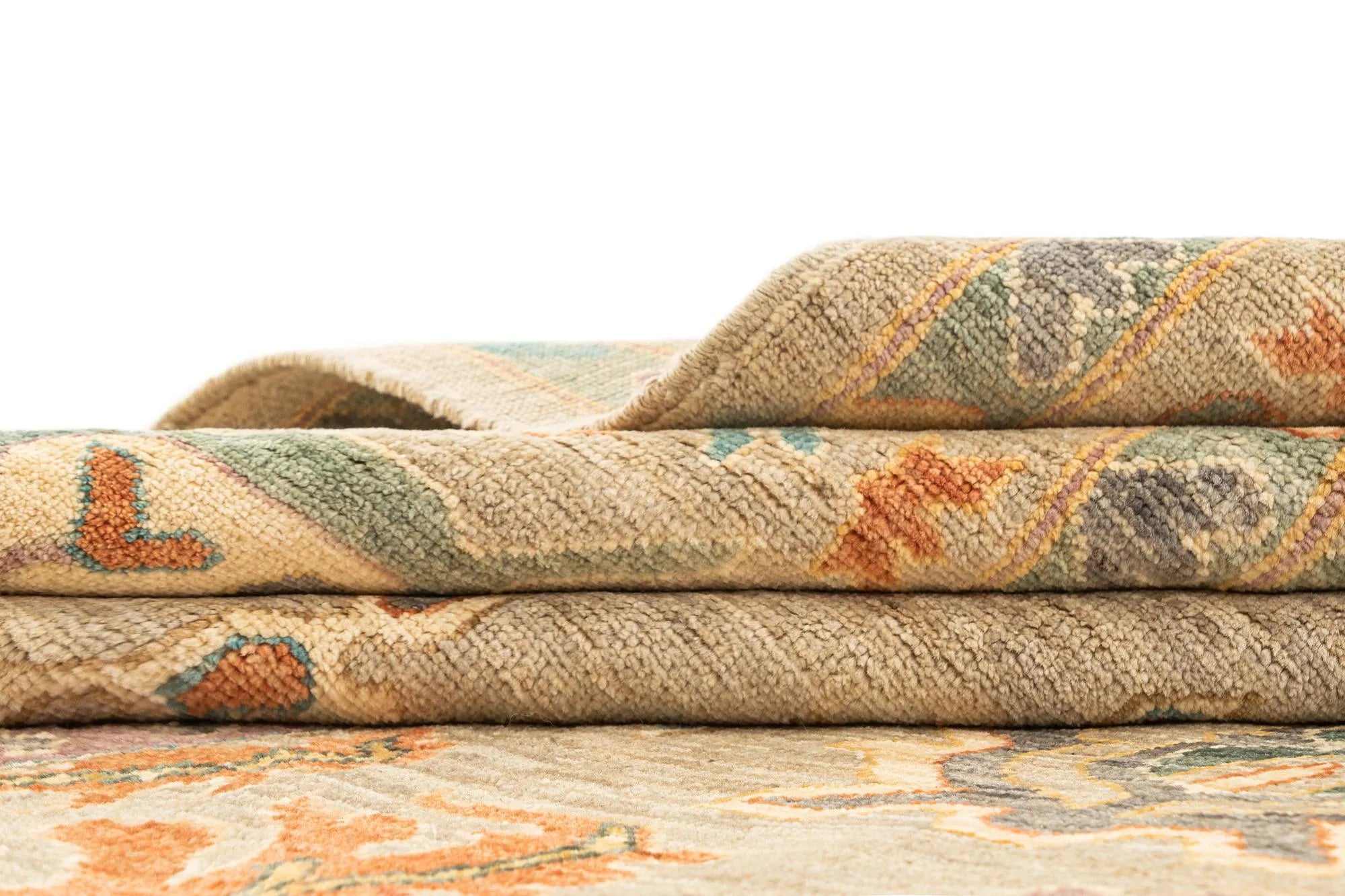 Beige Color Oushak Hand-Knotted Wool Rug