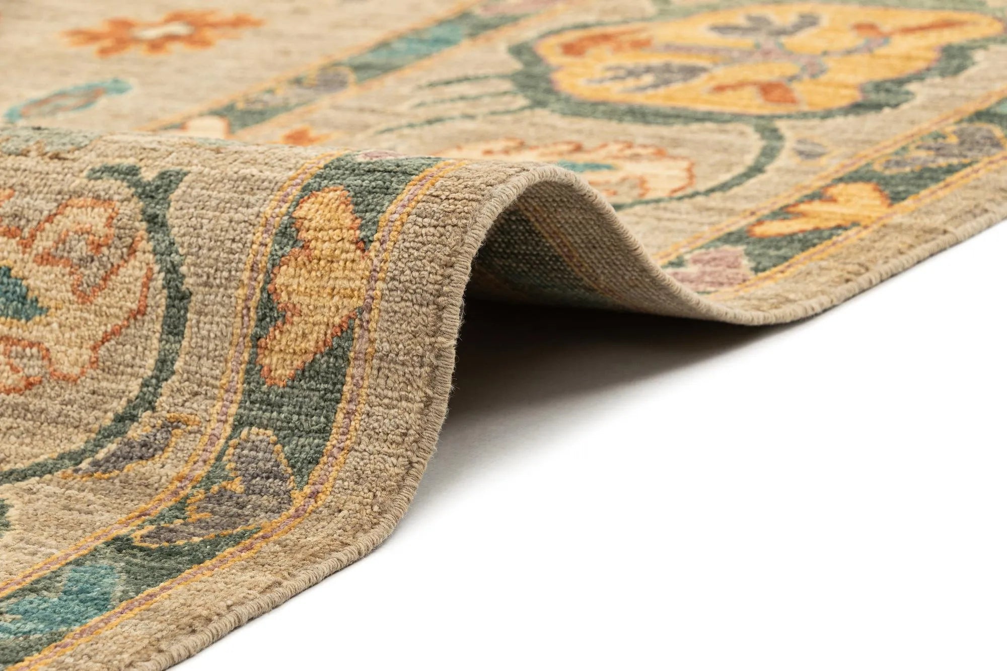 Beige Color Oushak Hand-Knotted Wool Rug