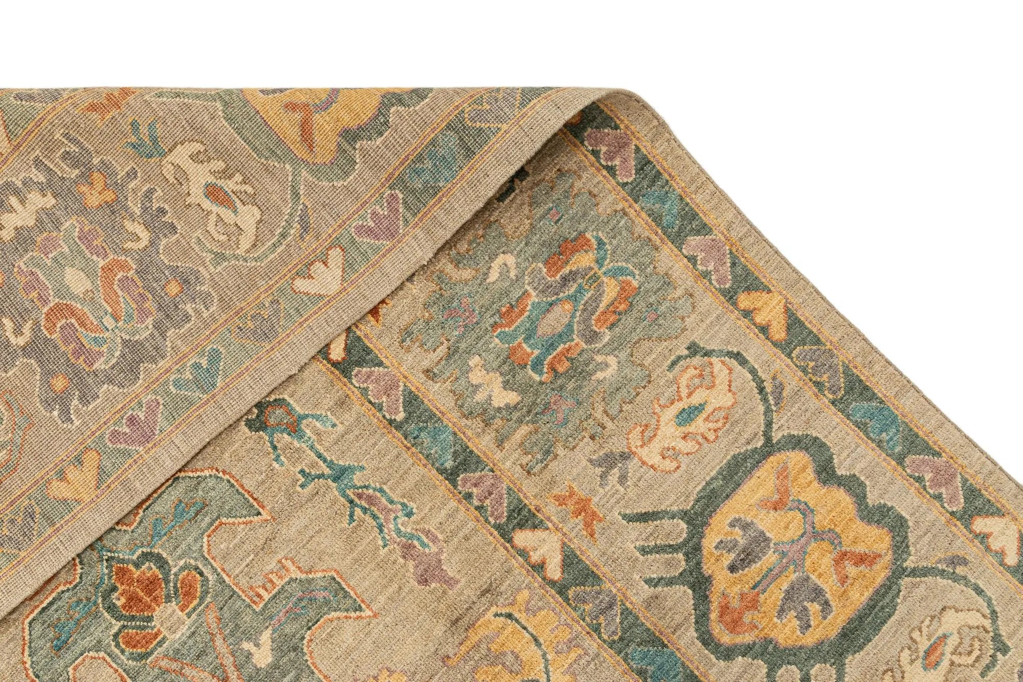 Beige Color Oushak Hand-Knotted Wool Rug