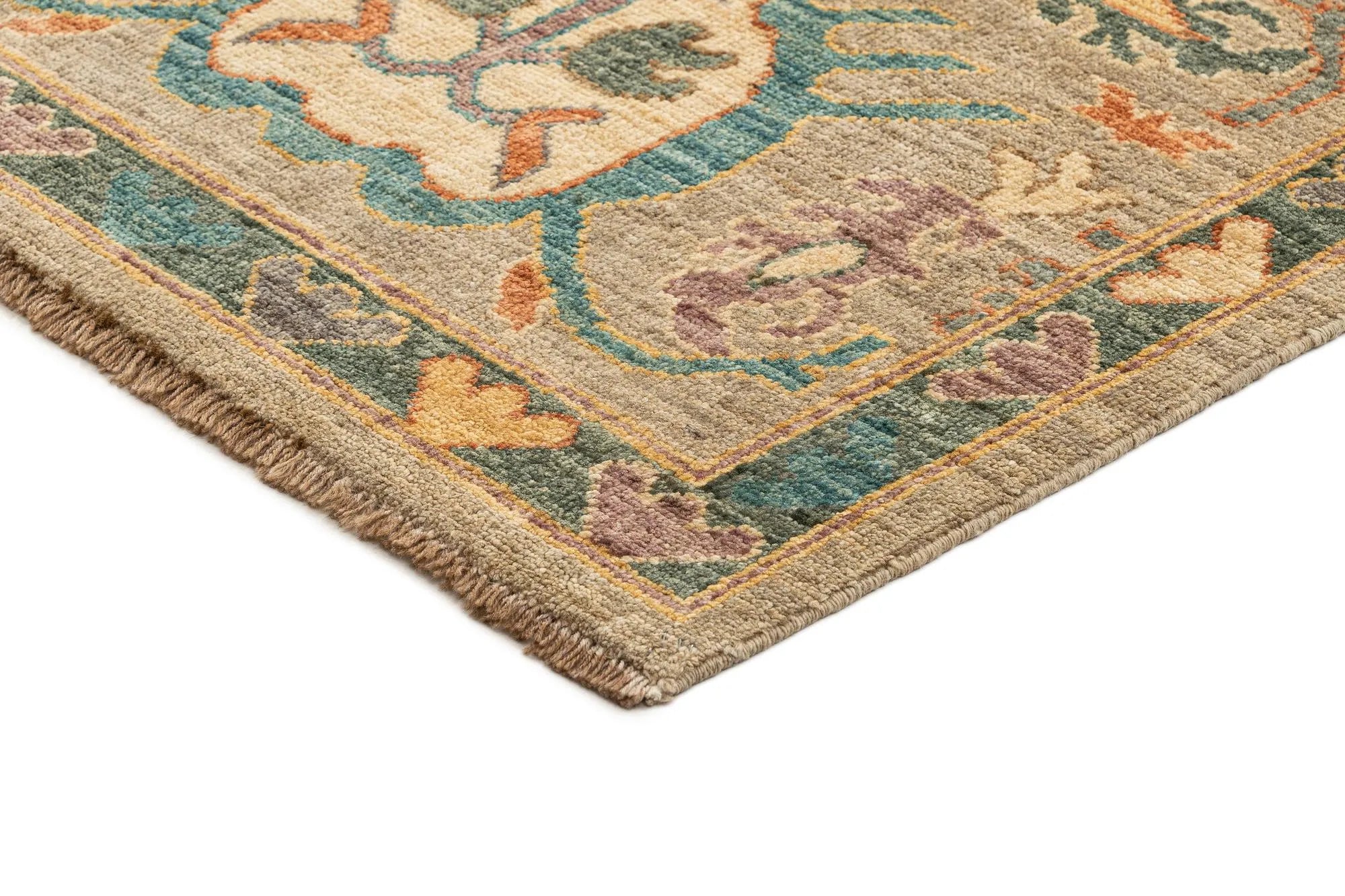 Beige Color Oushak Hand-Knotted Wool Rug