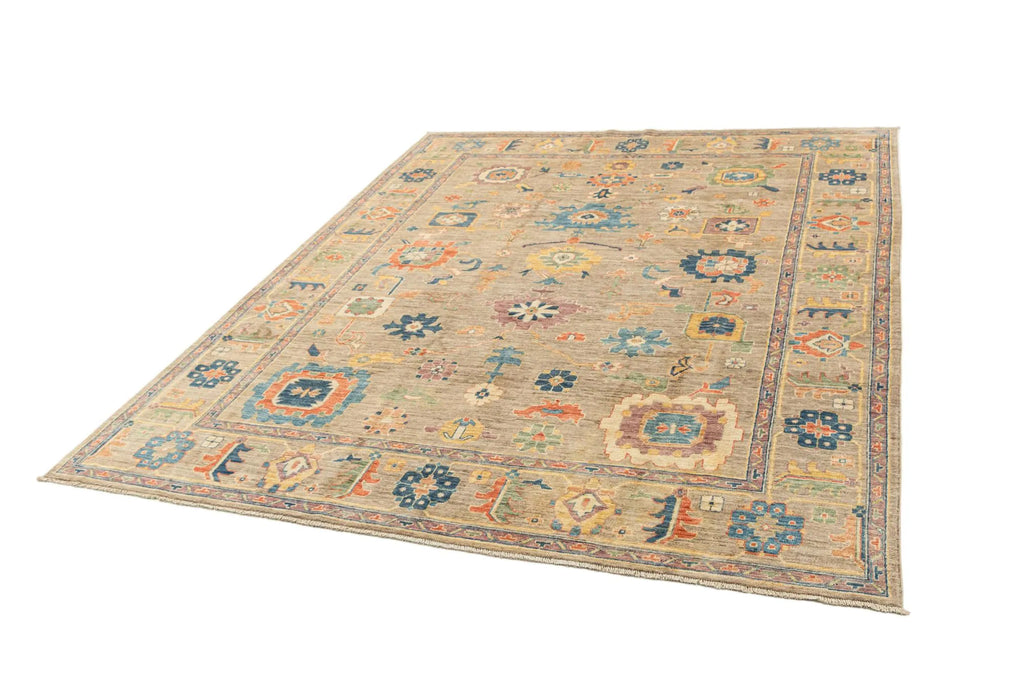 Beige Color Oushak Hand-Knotted Wool Rug