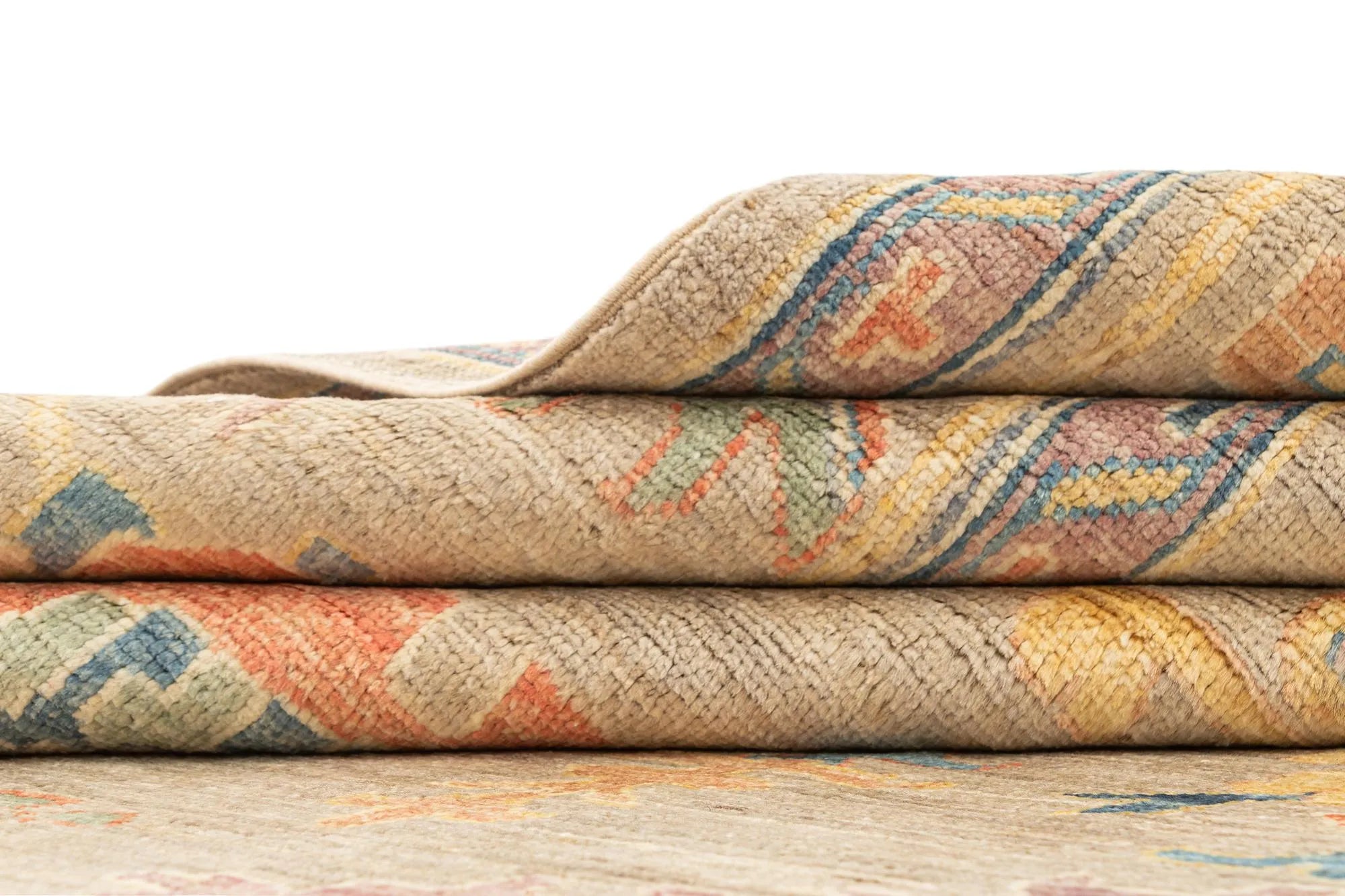 Beige Color Oushak Hand-Knotted Wool Rug
