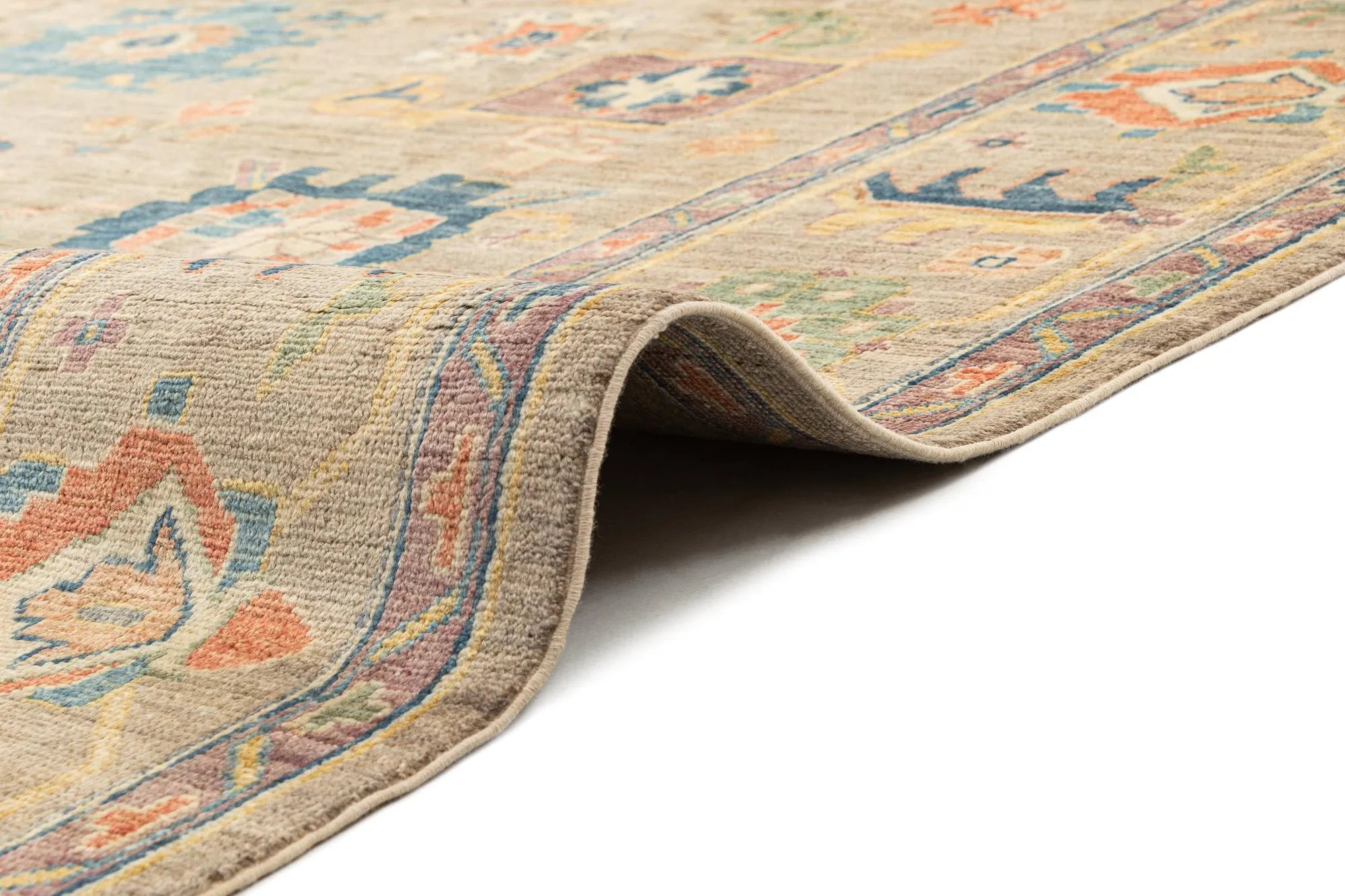Beige Color Oushak Hand-Knotted Wool Rug