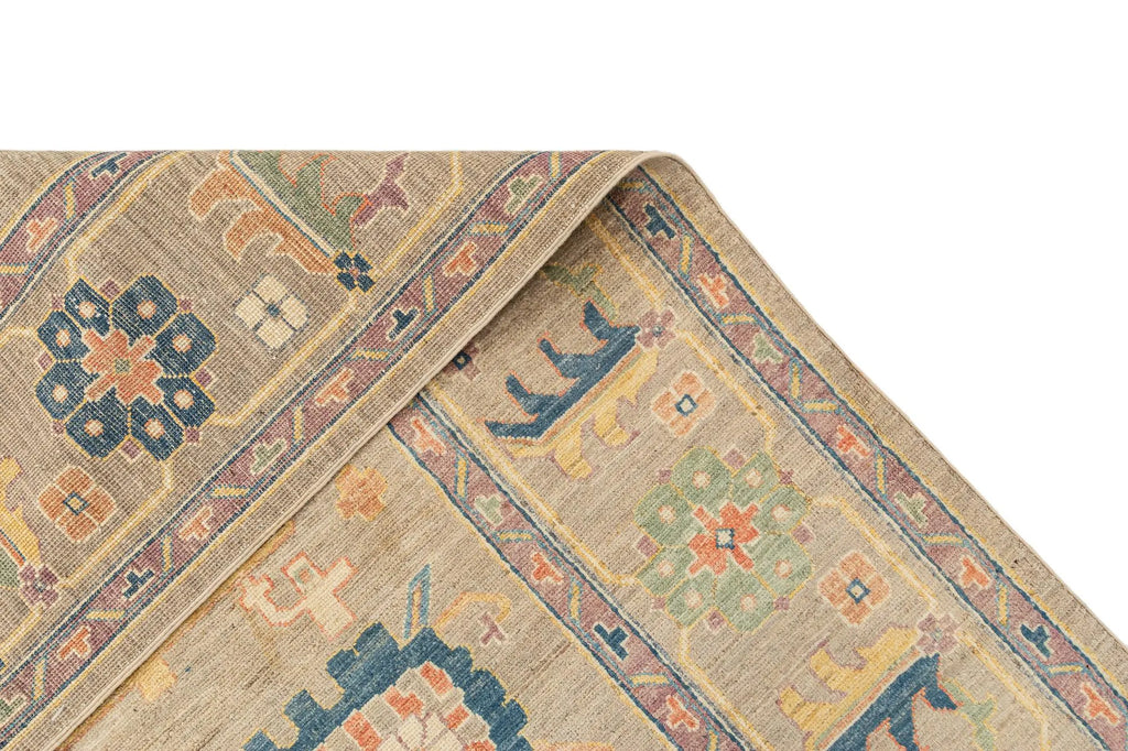 Beige Color Oushak Hand-Knotted Wool Rug