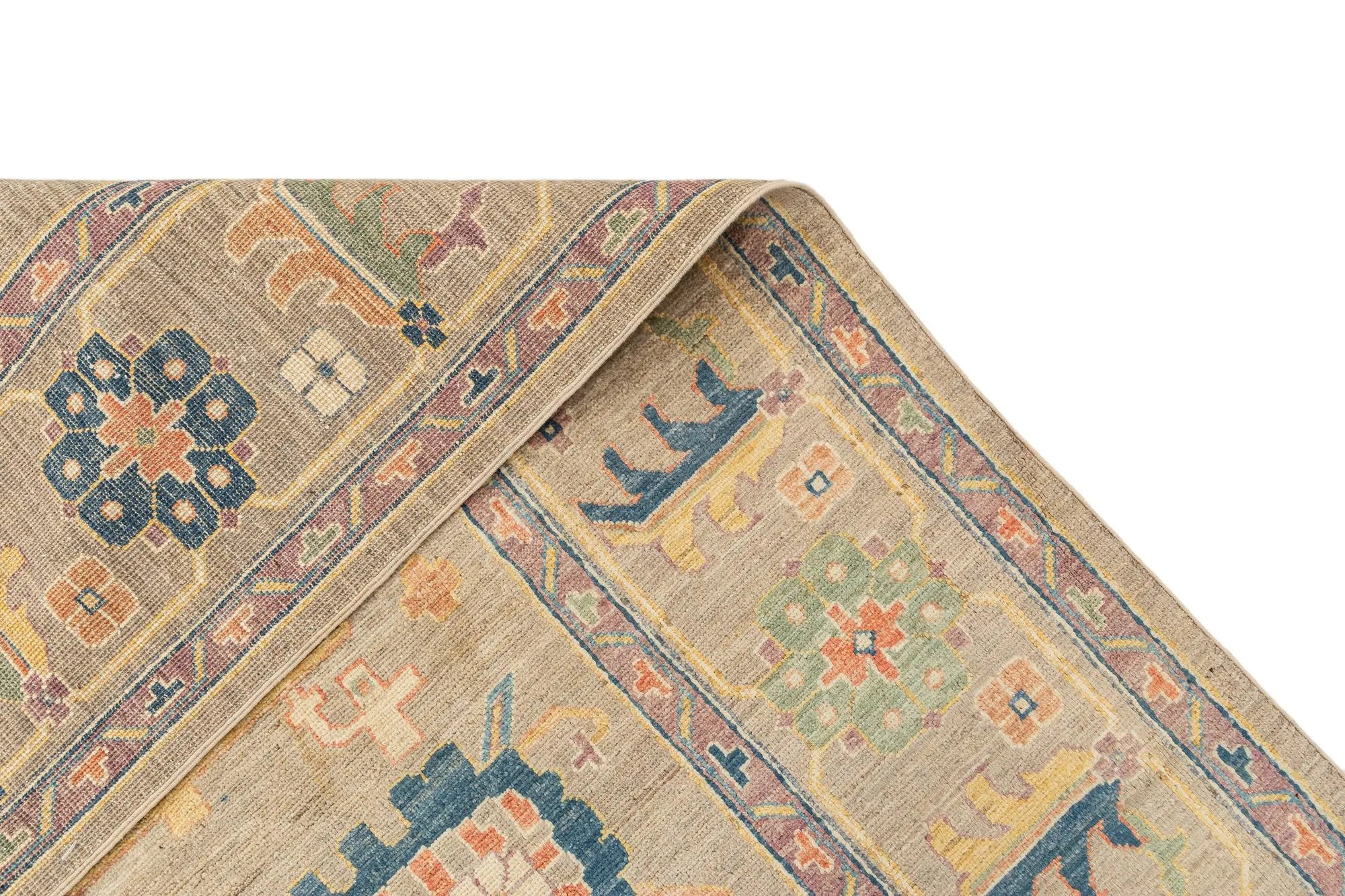Beige Color Oushak Hand-Knotted Wool Rug