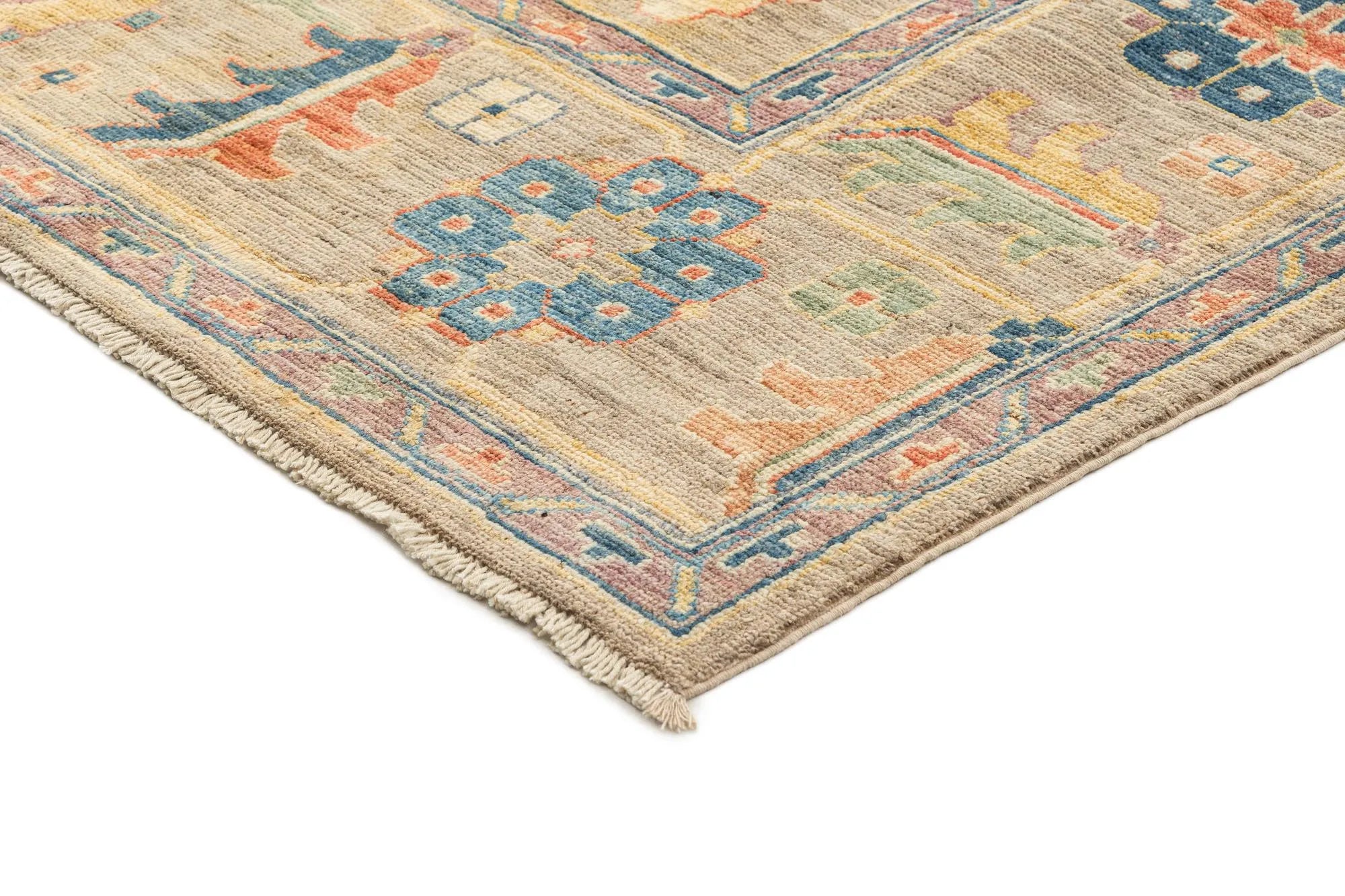 Beige Color Oushak Hand-Knotted Wool Rug