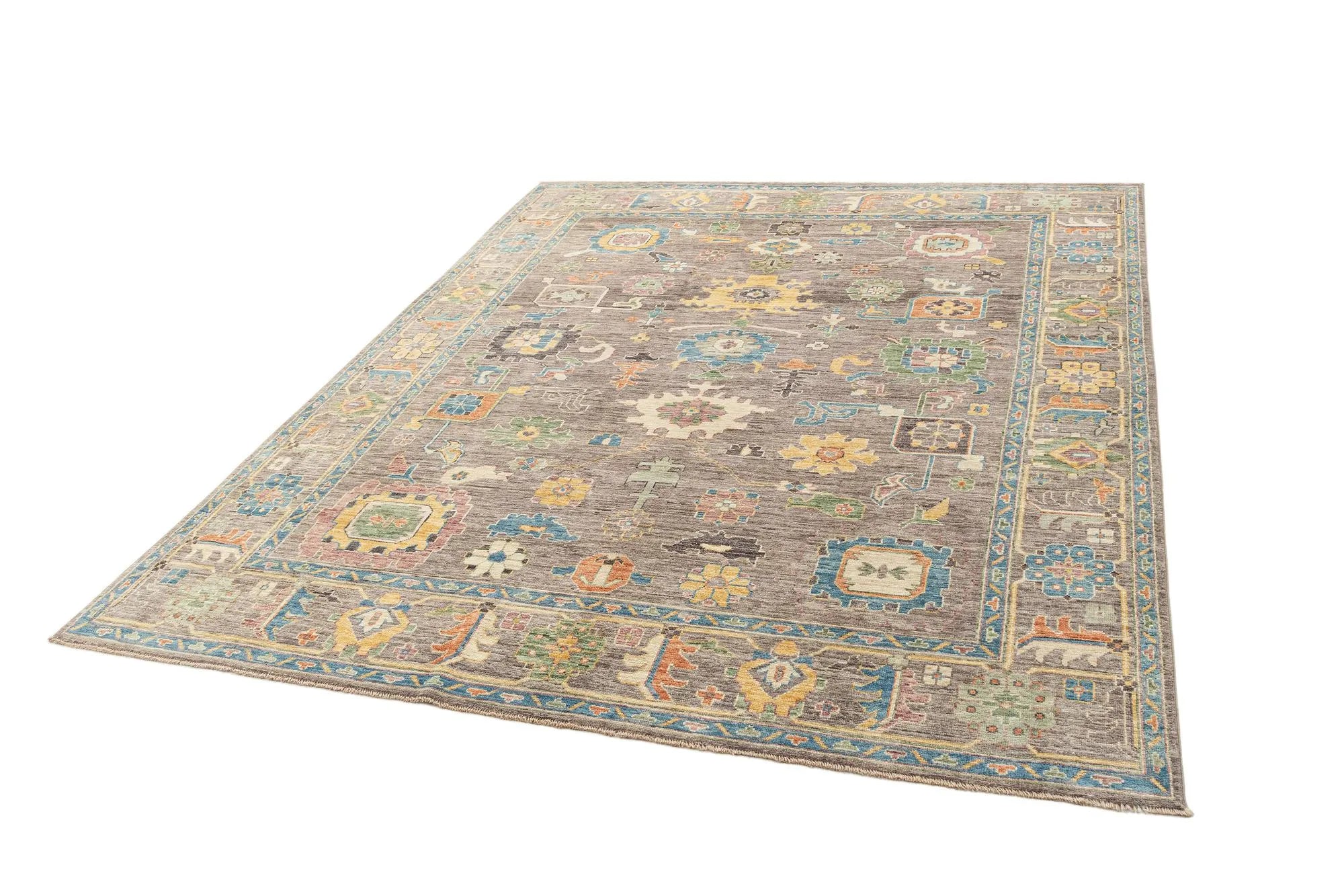 Light Brown Color Oushak Hand-Knotted Wool Rug