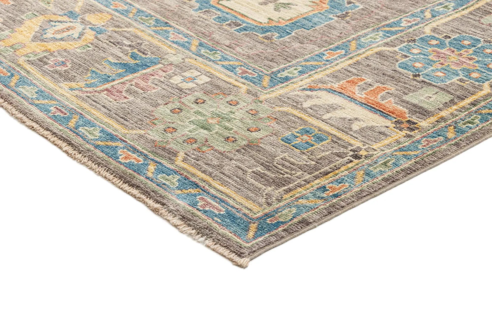 Light Brown Color Oushak Hand-Knotted Wool Rug
