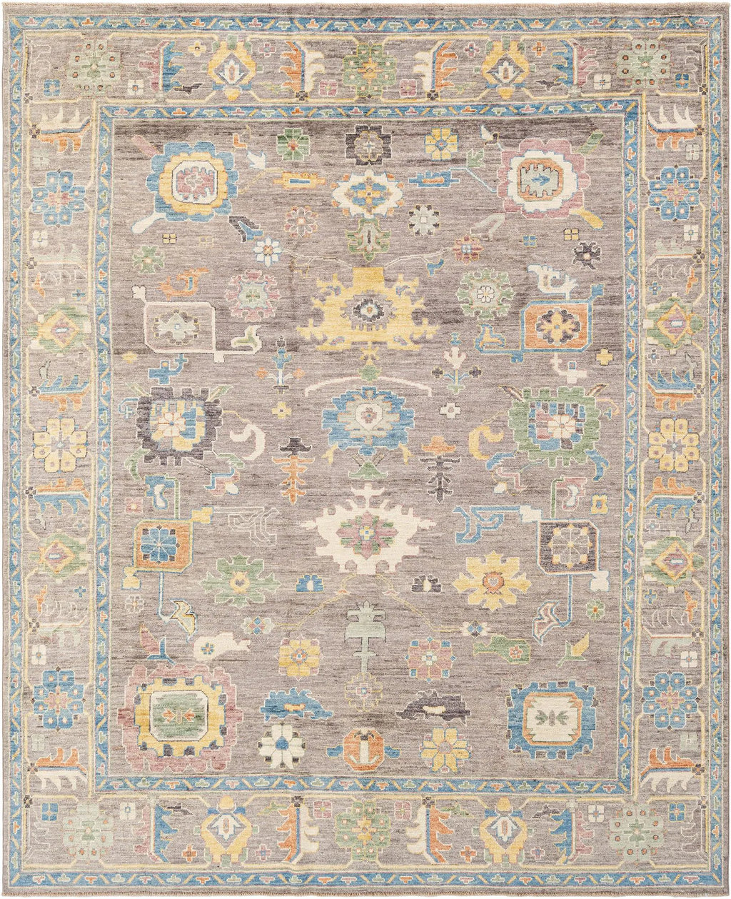 Light Brown Color Oushak Hand-Knotted Wool Rug