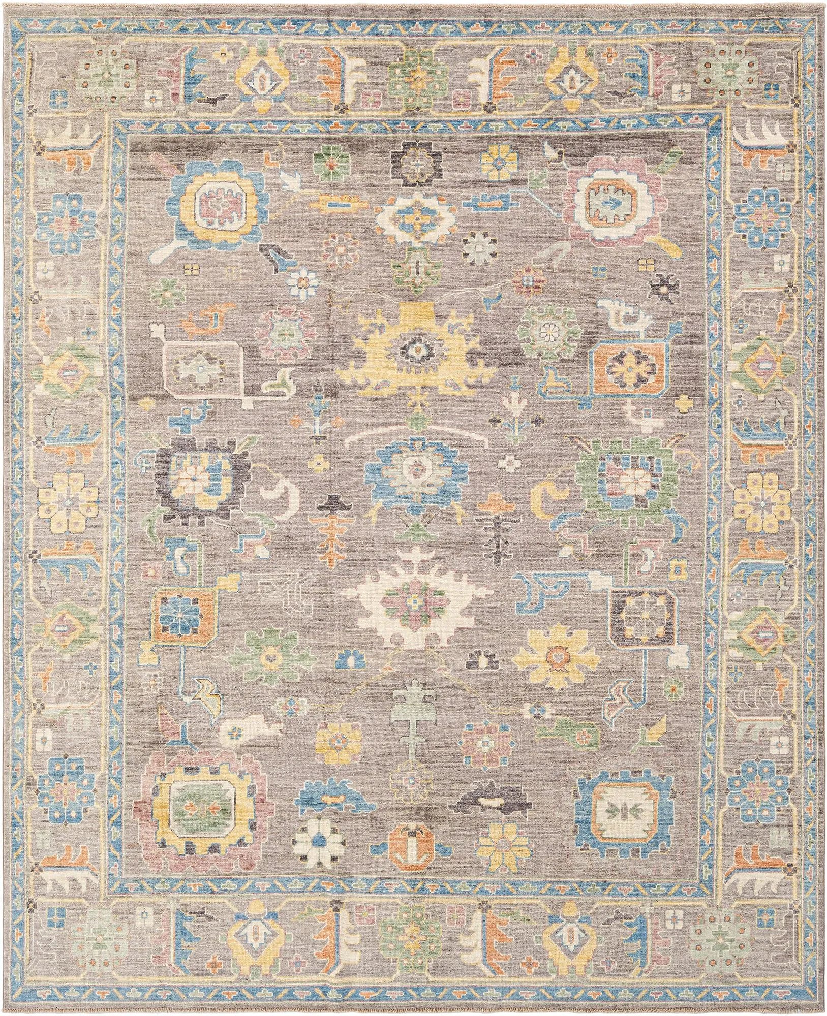 Light Brown Color Oushak Hand-Knotted Wool Rug