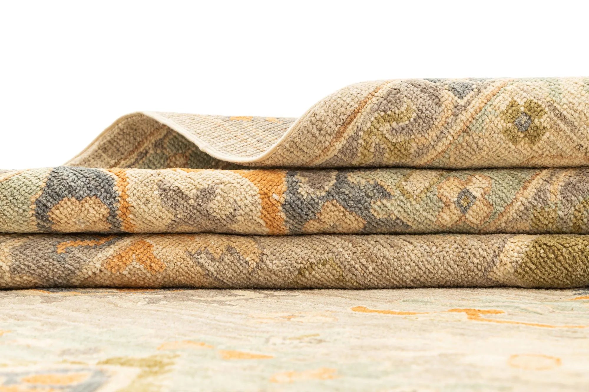 Beige Color Oushak Hand-Knotted Wool Rug