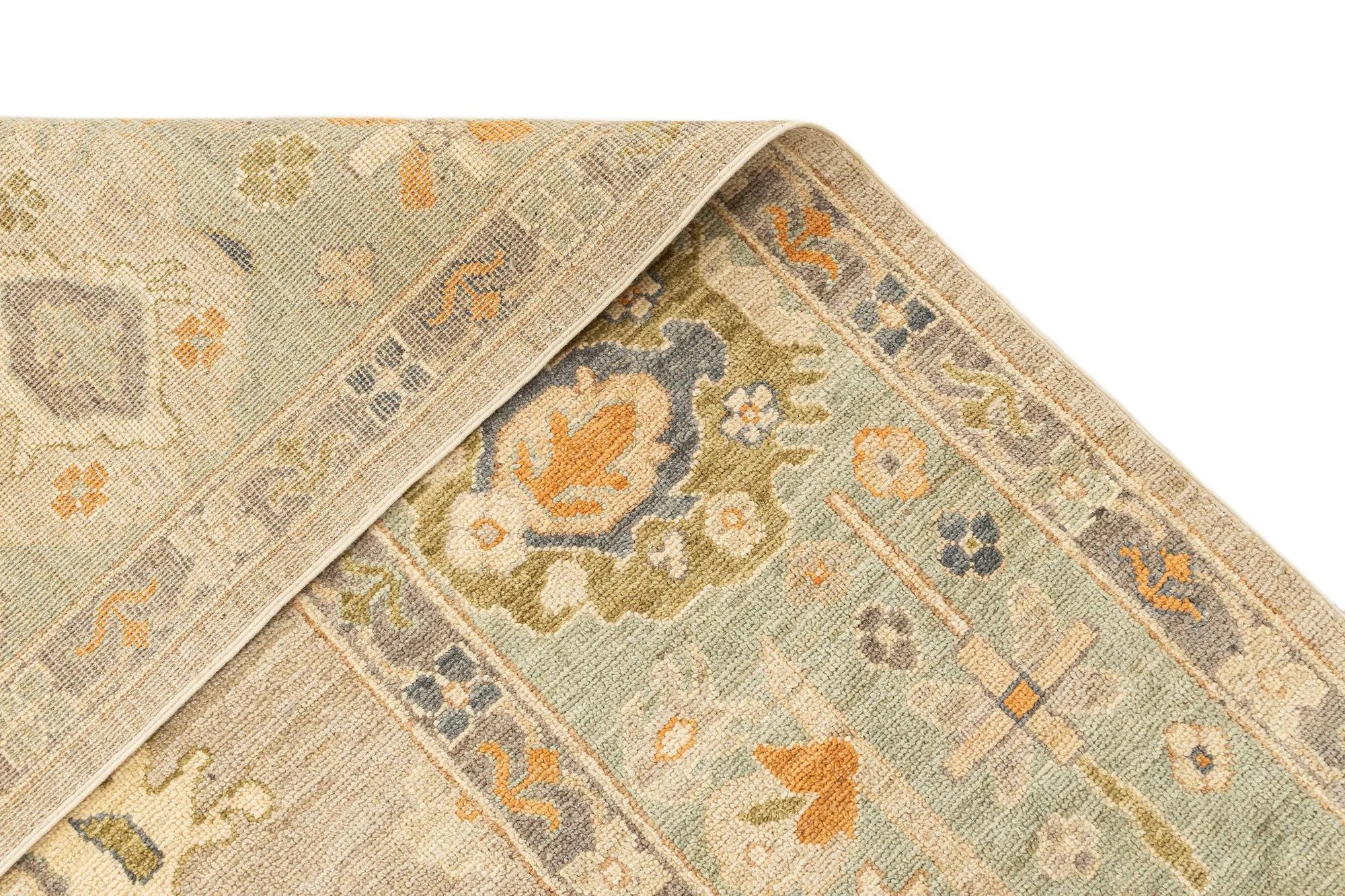 Beige Color Oushak Hand-Knotted Wool Rug