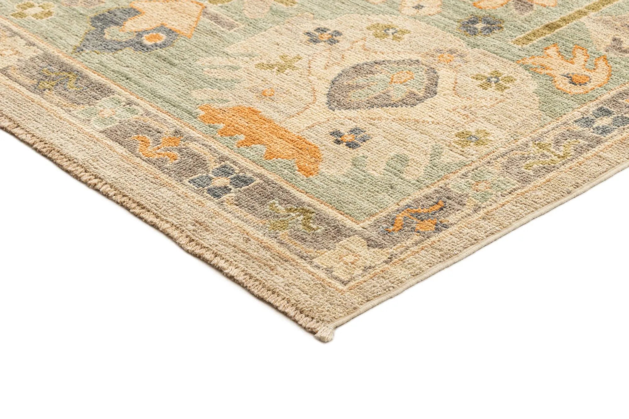 Beige Color Oushak Hand-Knotted Wool Rug