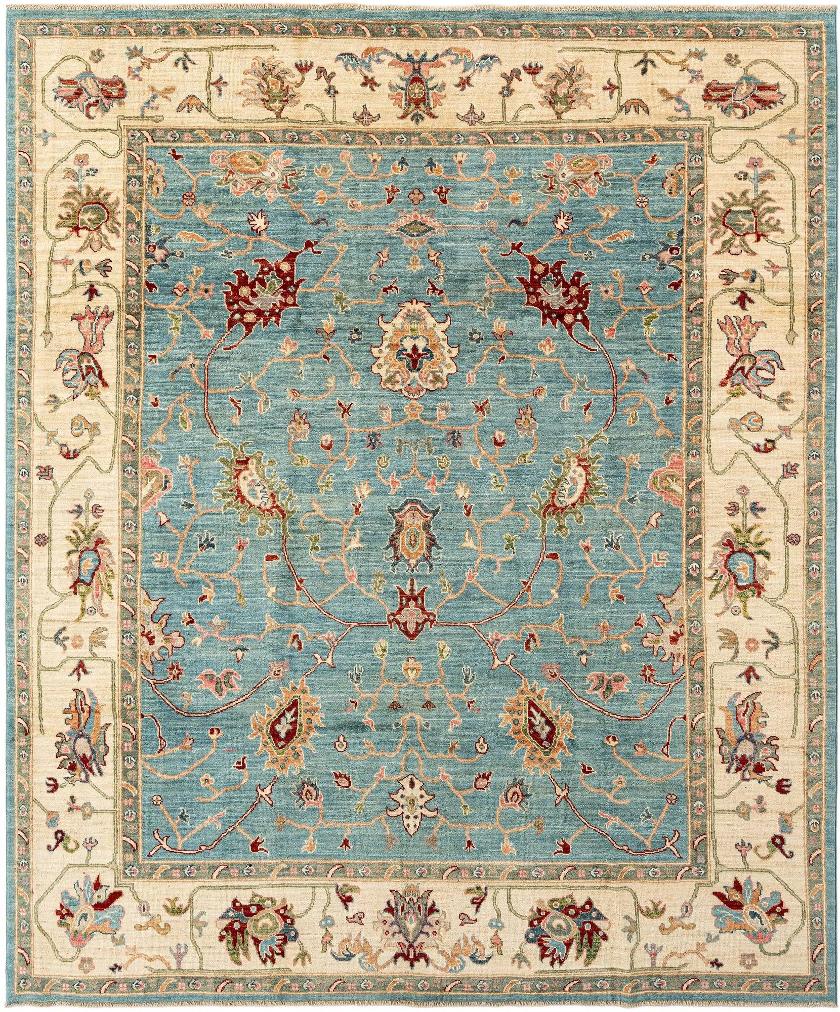 Blue Color Oushak Hand-Knotted Wool Rug