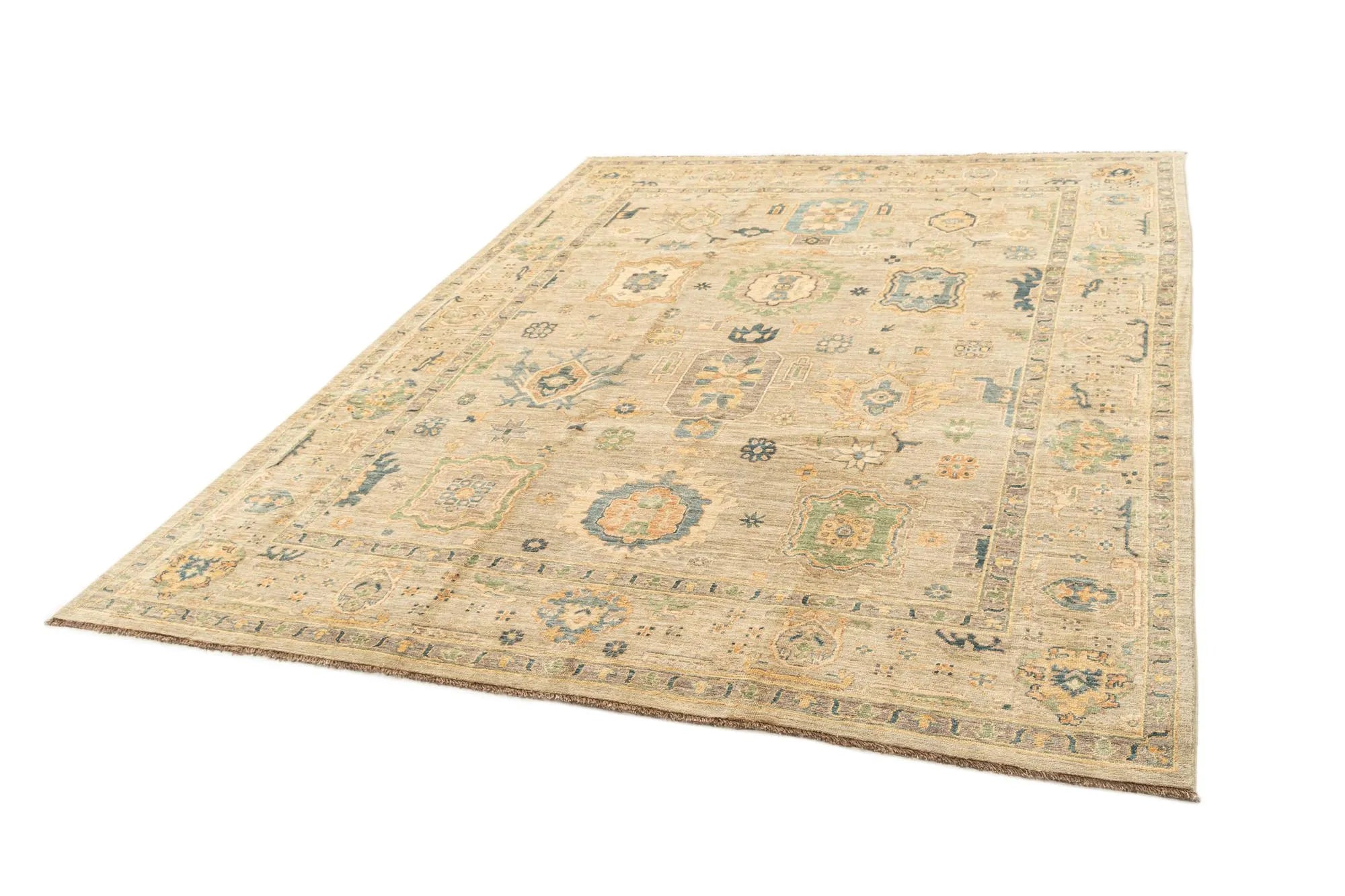 Beige Color Oushak Hand-Knotted Wool Rug