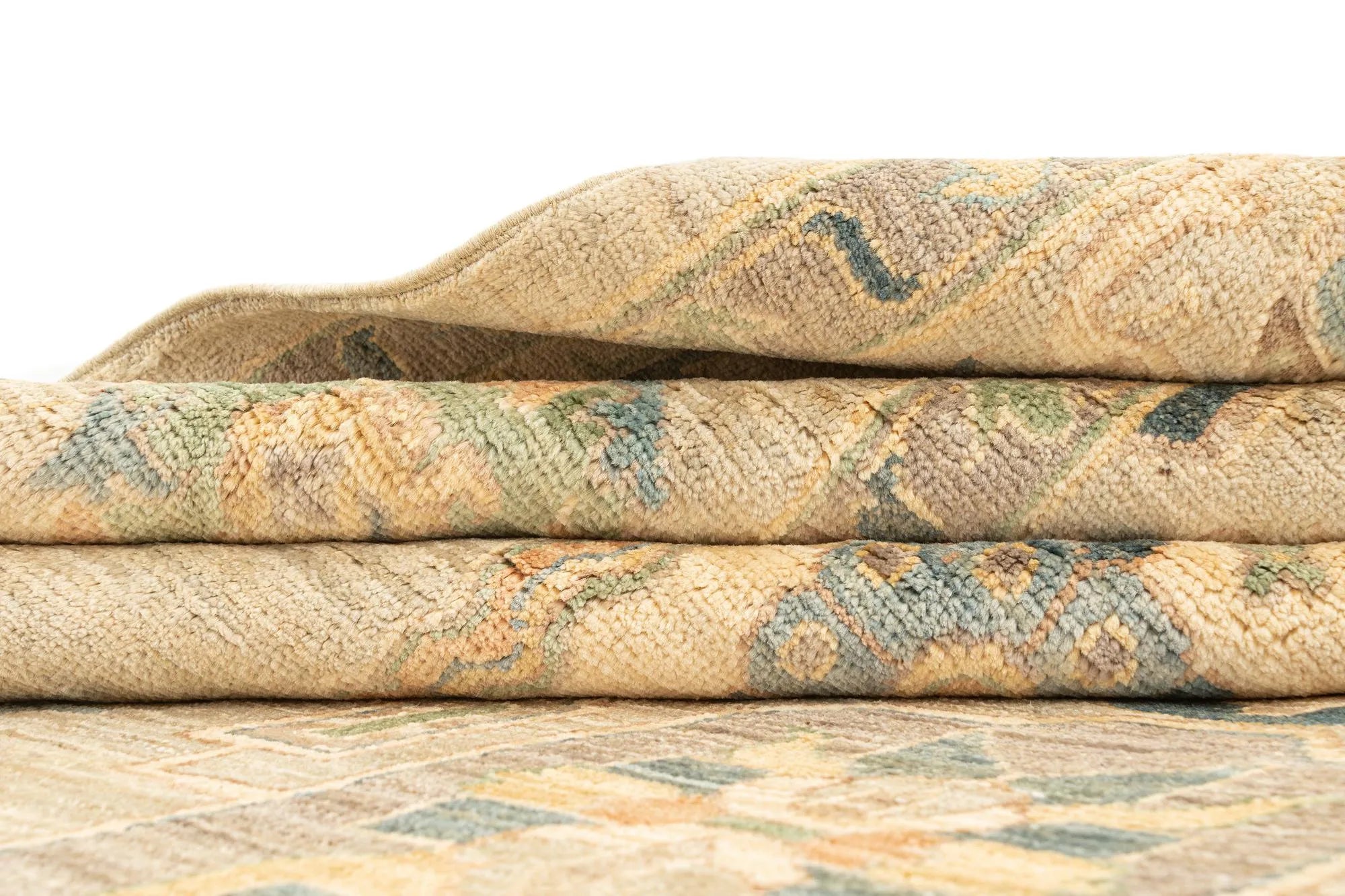 Beige Color Oushak Hand-Knotted Wool Rug
