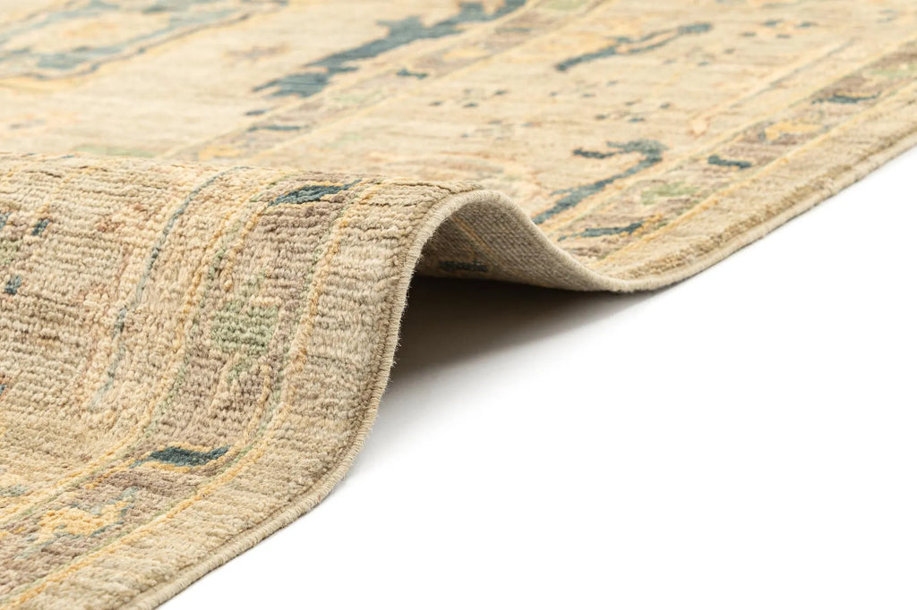 Beige Color Oushak Hand-Knotted Wool Rug