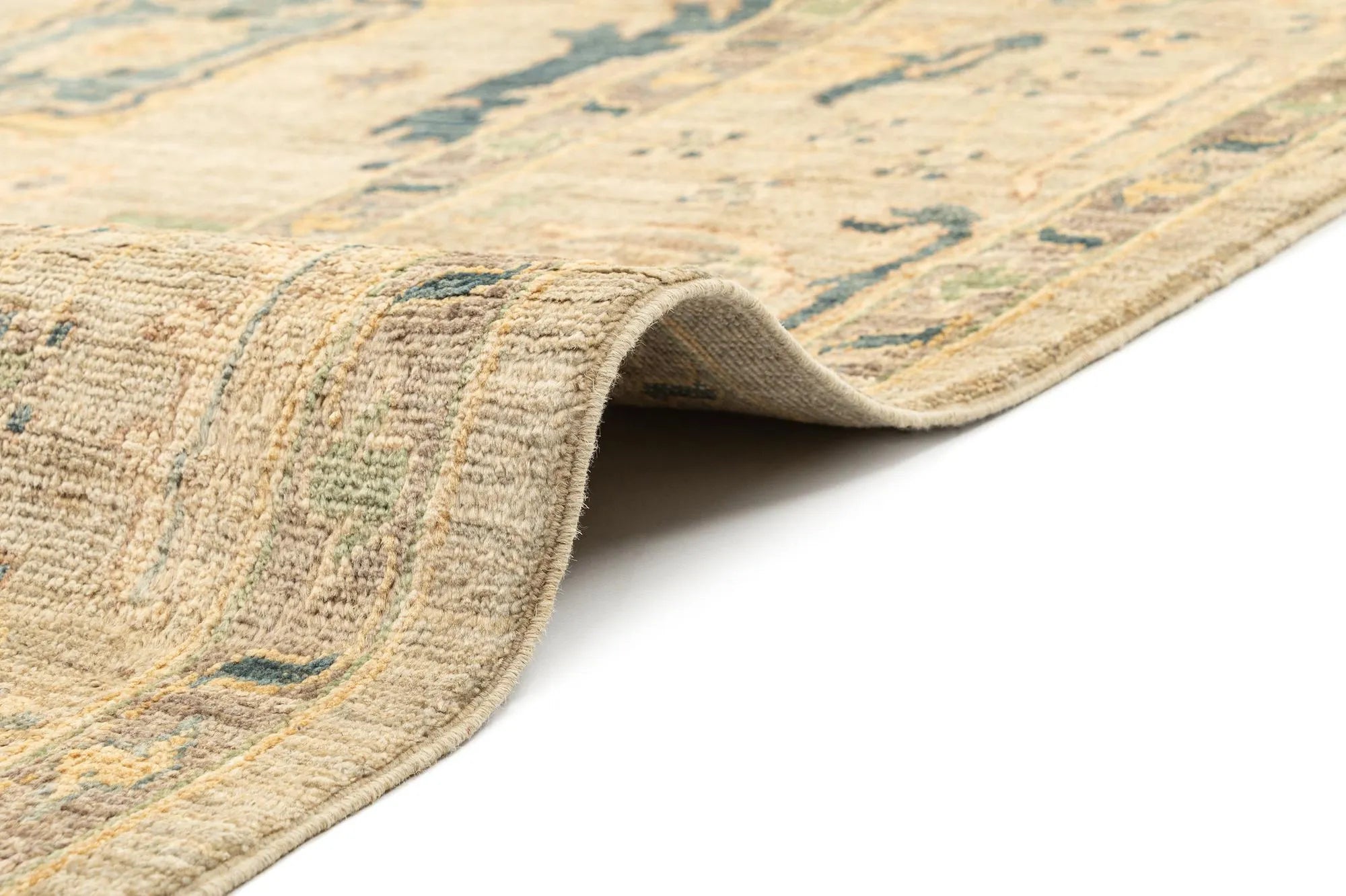 Beige Color Oushak Hand-Knotted Wool Rug