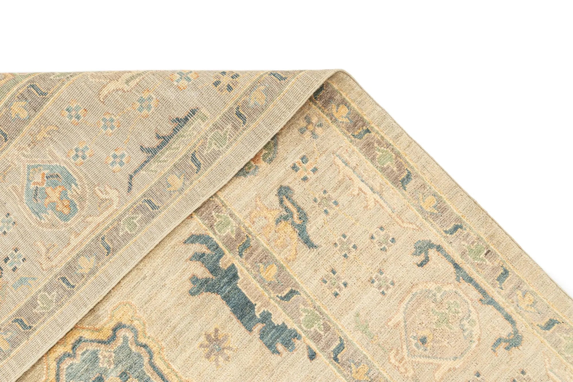 Beige Color Oushak Hand-Knotted Wool Rug