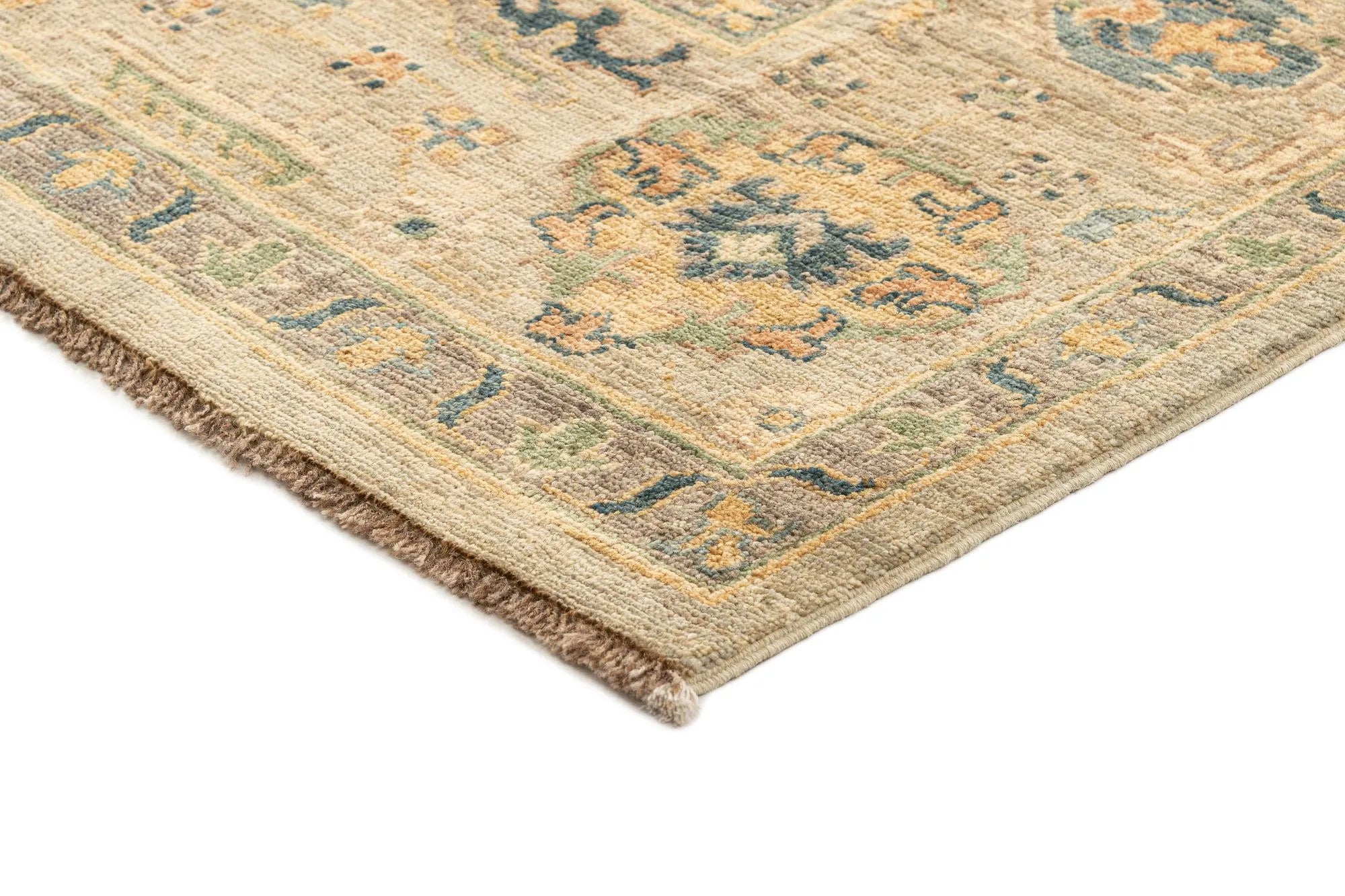 Beige Color Oushak Hand-Knotted Wool Rug