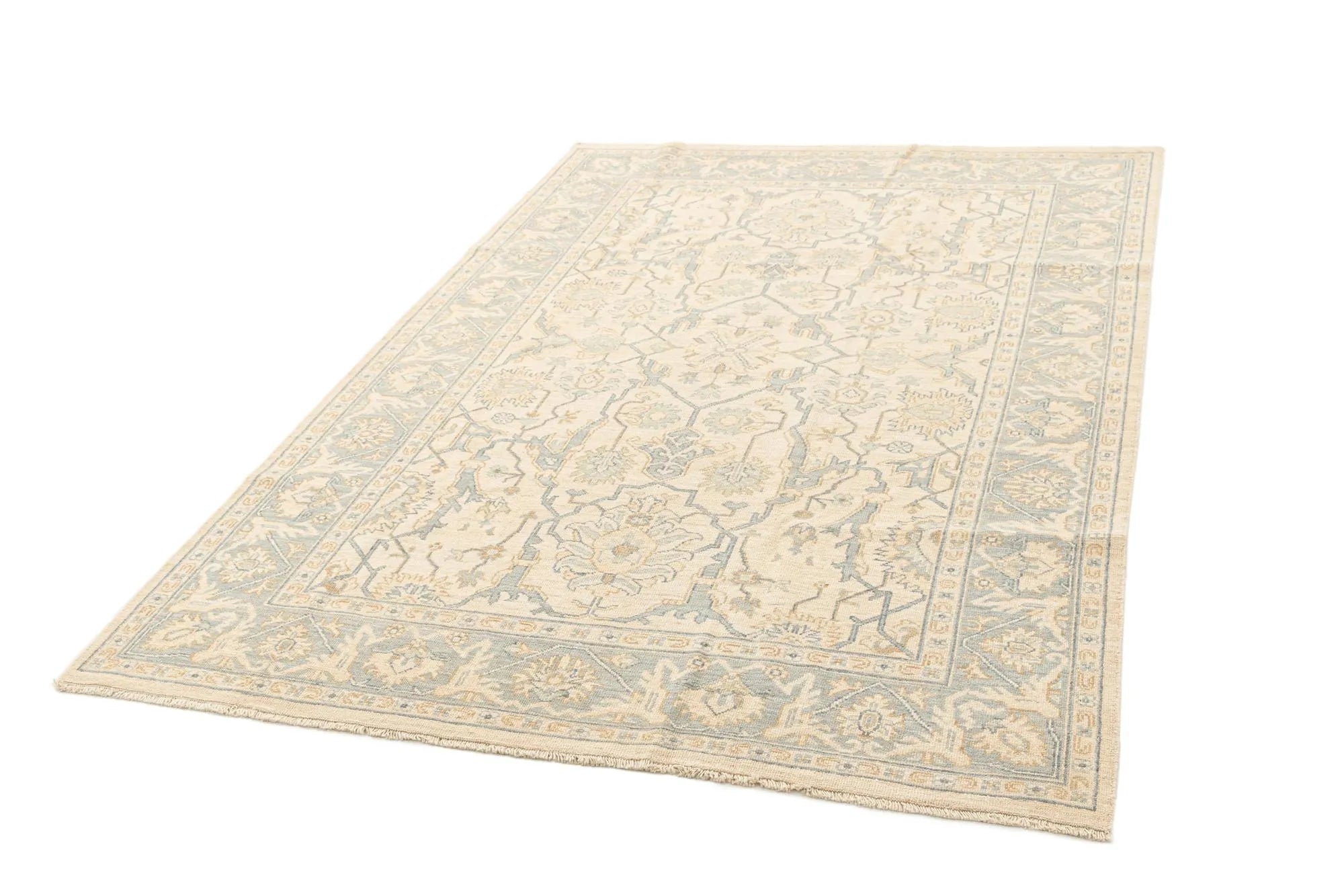 Beige Color Oushak Hand-Knotted Wool Rug
