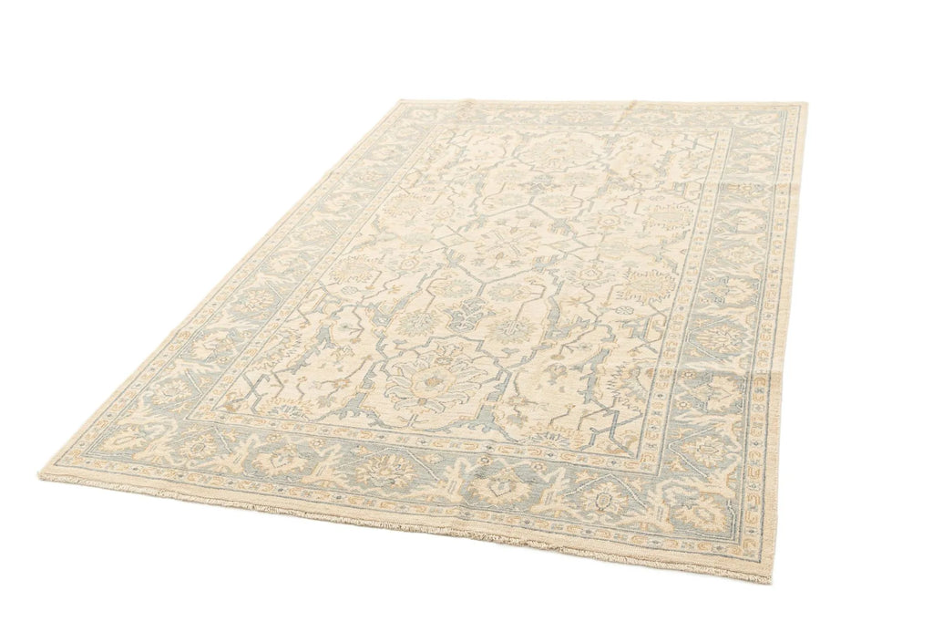 Beige Color Oushak Hand-Knotted Wool Rug