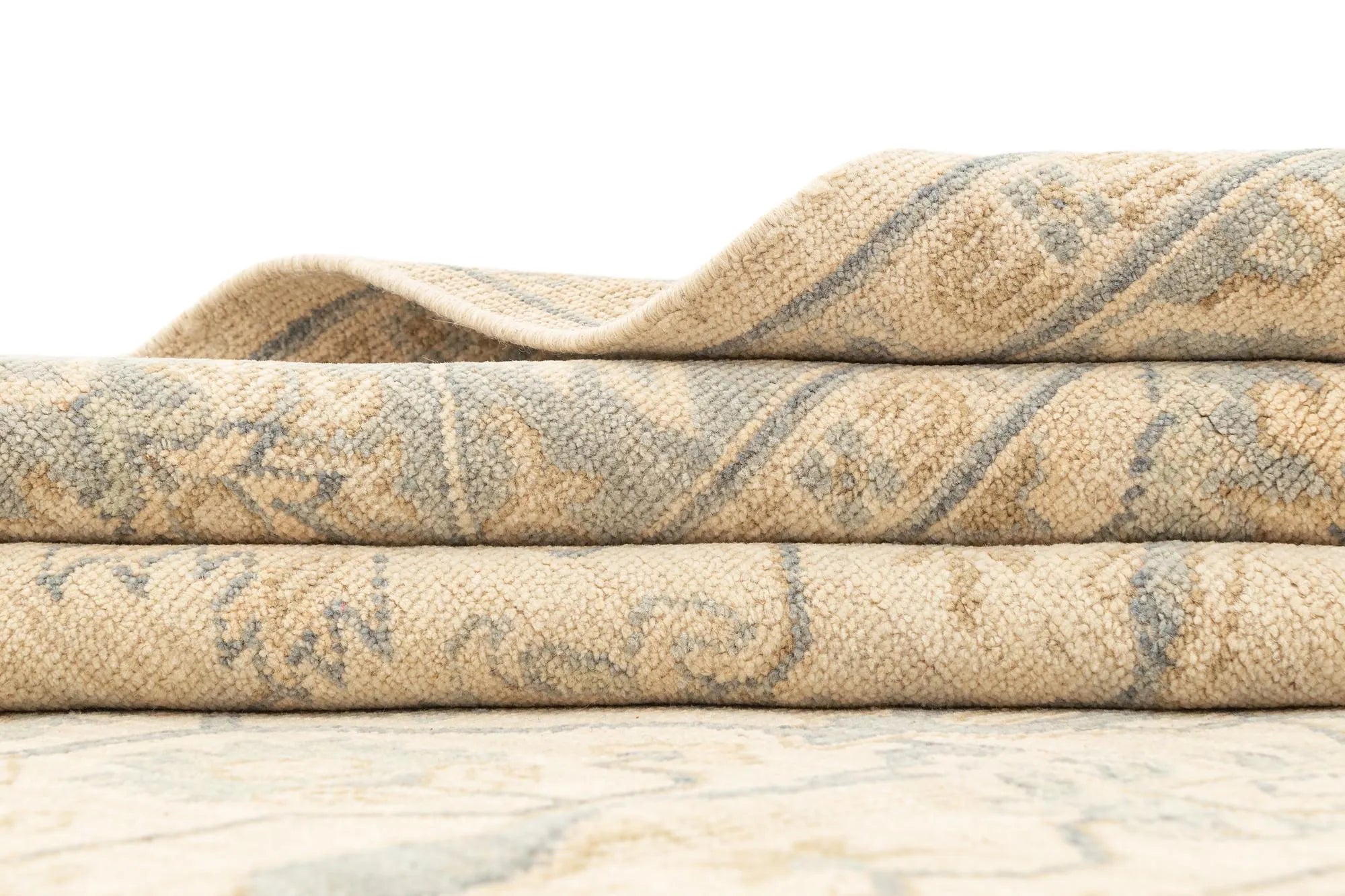 Beige Color Oushak Hand-Knotted Wool Rug