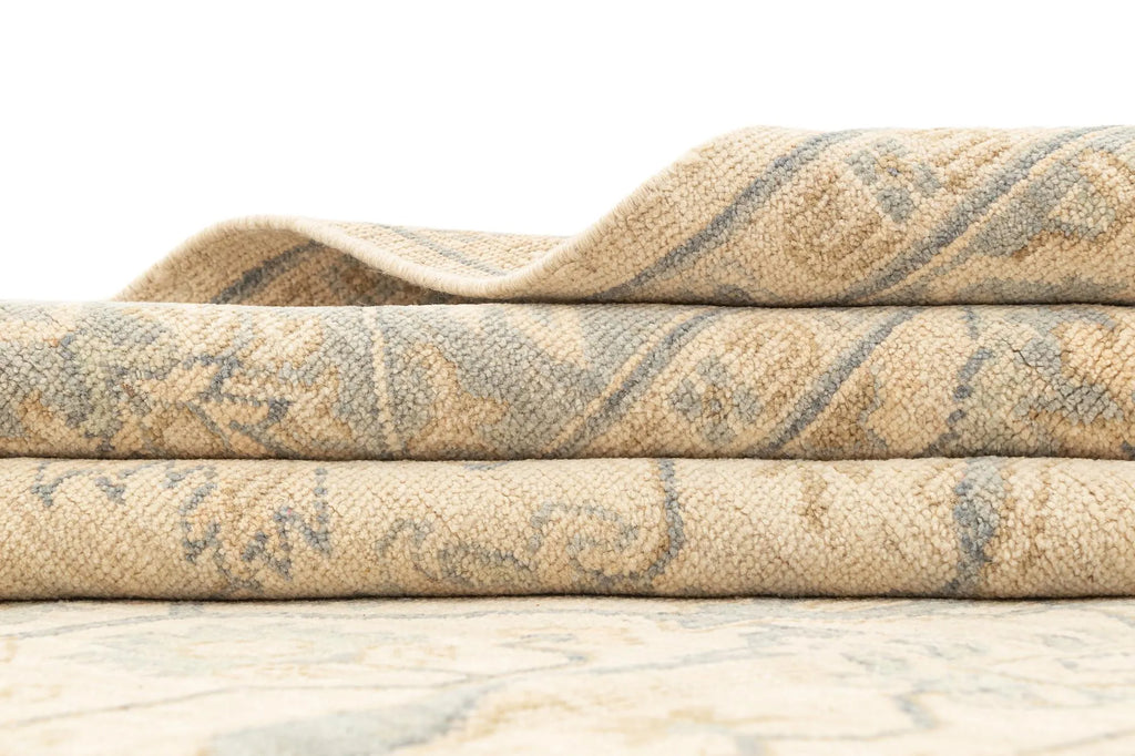 Beige Color Oushak Hand-Knotted Wool Rug