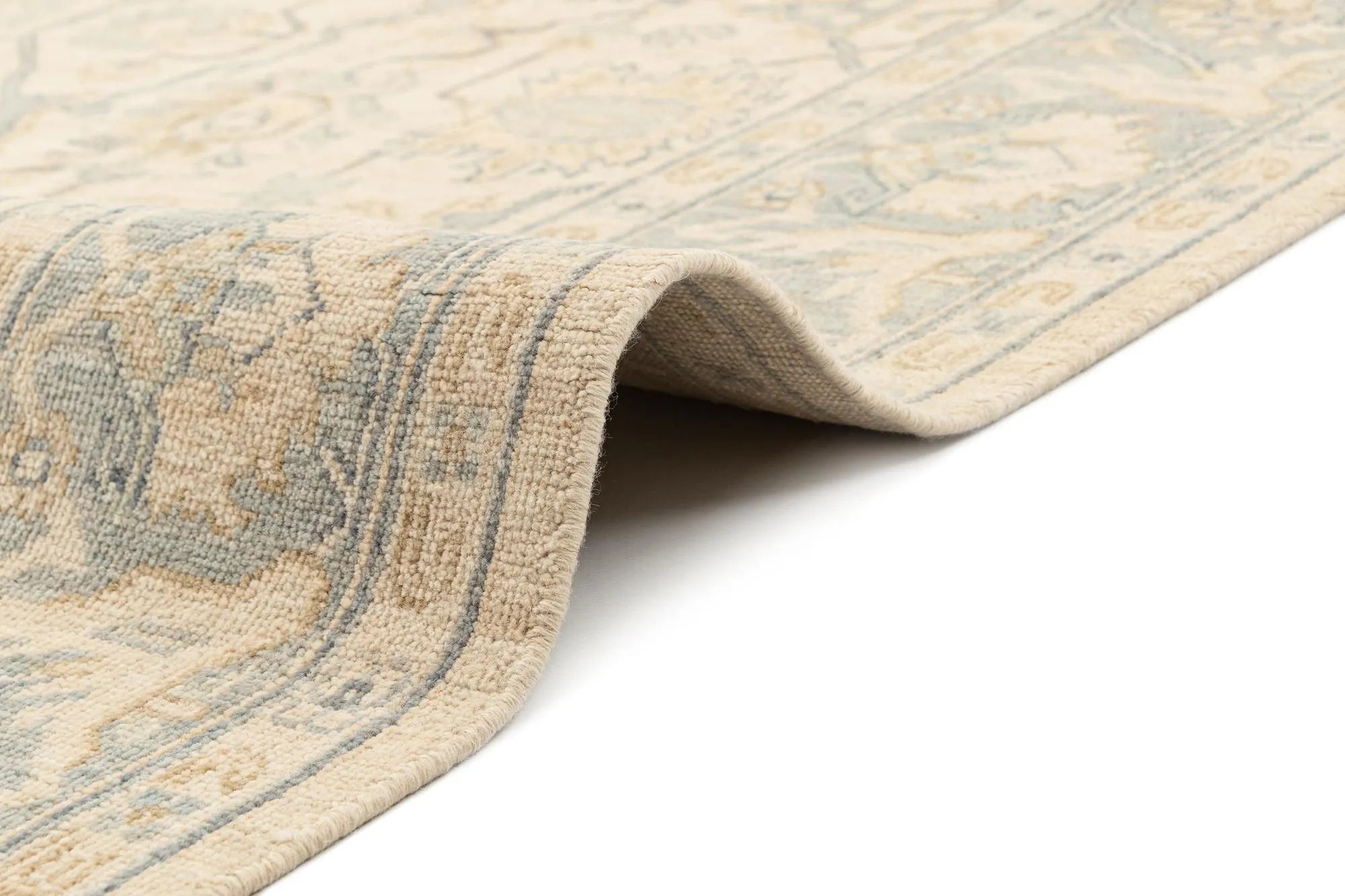 Beige Color Oushak Hand-Knotted Wool Rug