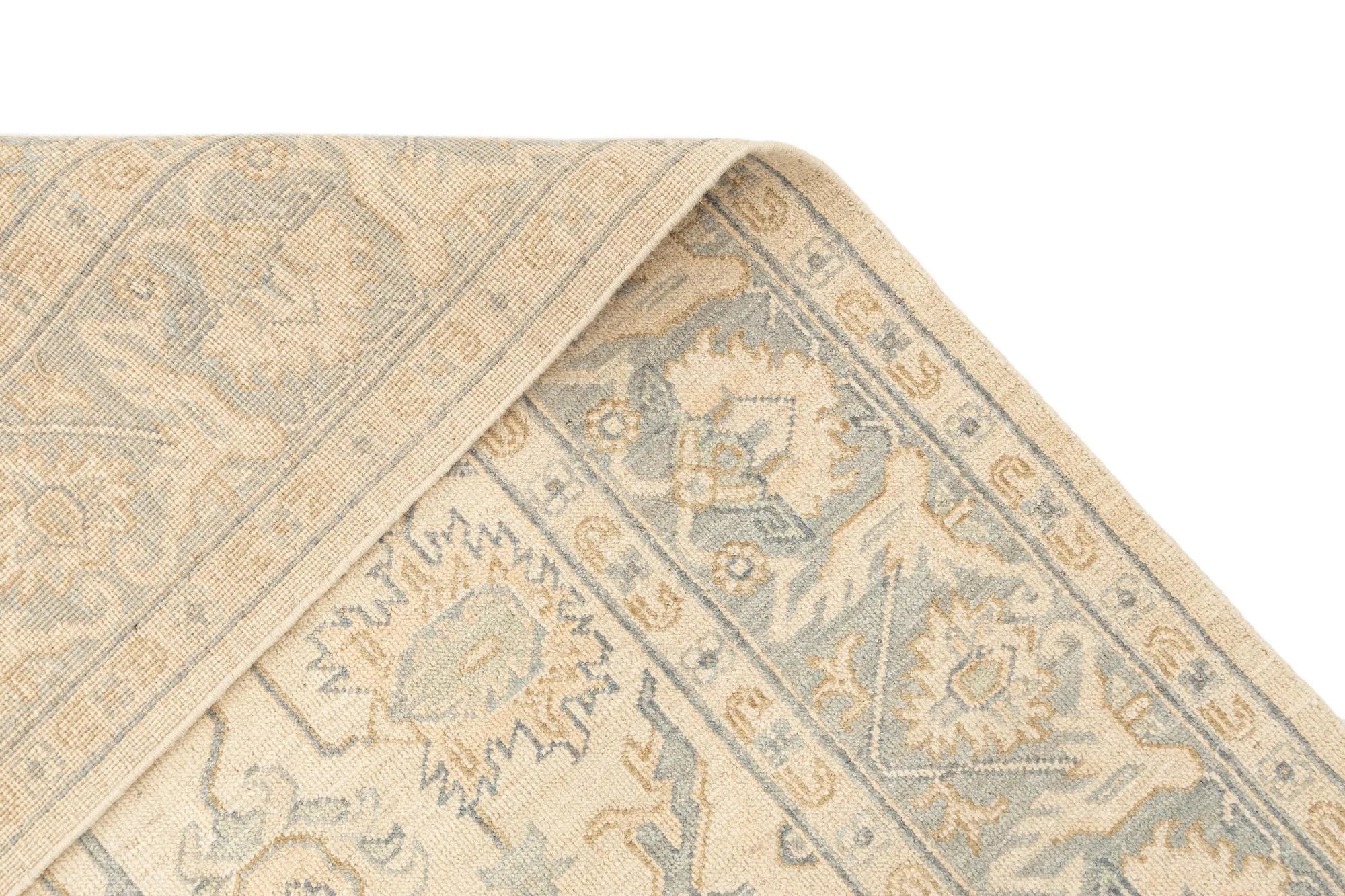 Beige Color Oushak Hand-Knotted Wool Rug