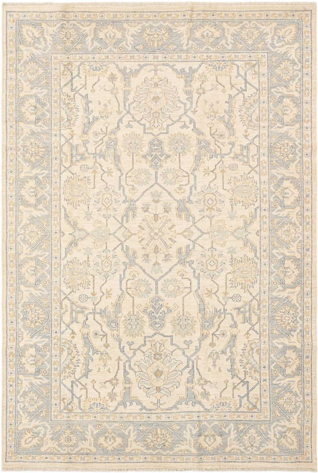 Beige Color Oushak Hand-Knotted Wool Rug