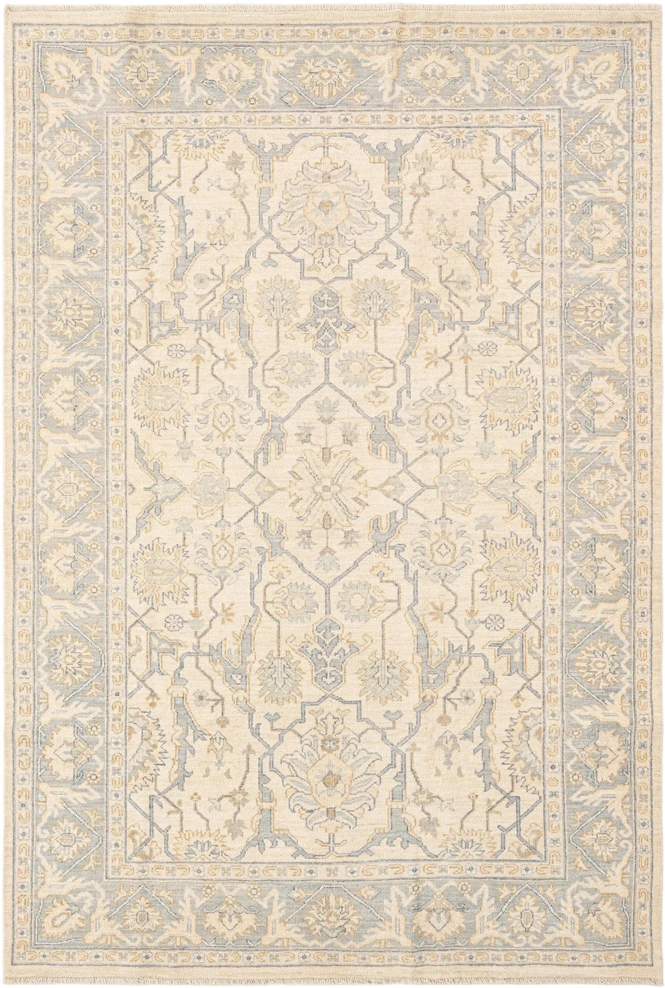 Beige Color Oushak Hand-Knotted Wool Rug