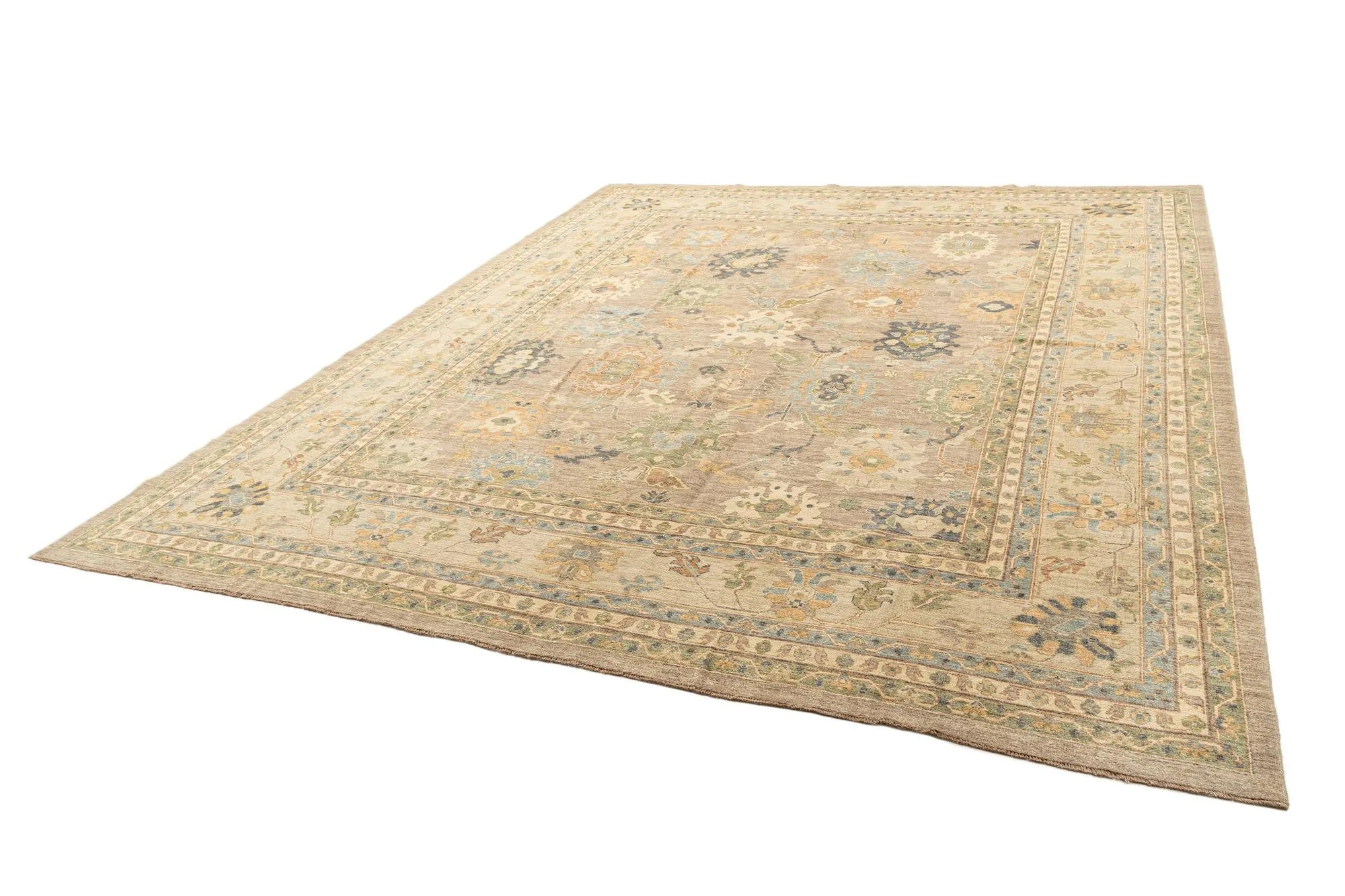 Beige Color Oushak Hand-Knotted Wool Rug