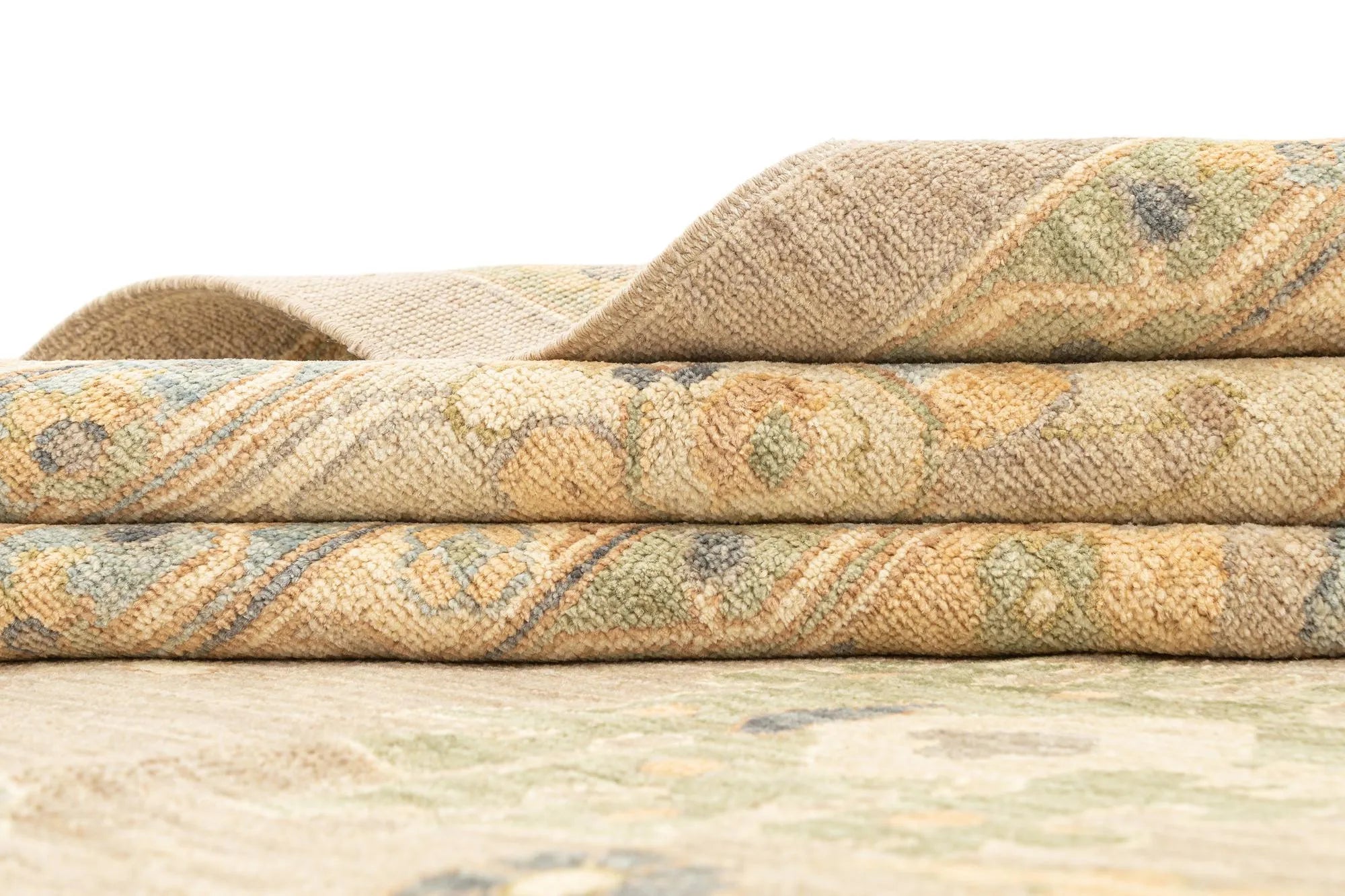 Beige Color Oushak Hand-Knotted Wool Rug