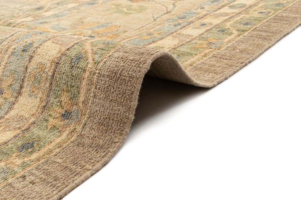 Beige Color Oushak Hand-Knotted Wool Rug