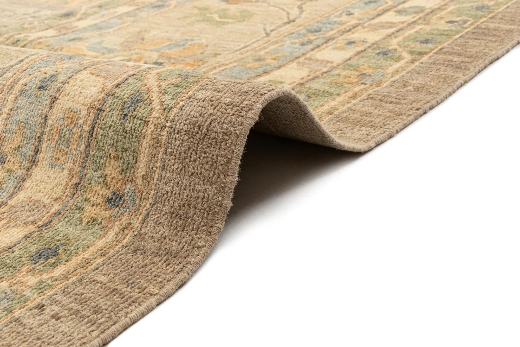 Beige Color Oushak Hand-Knotted Wool Rug