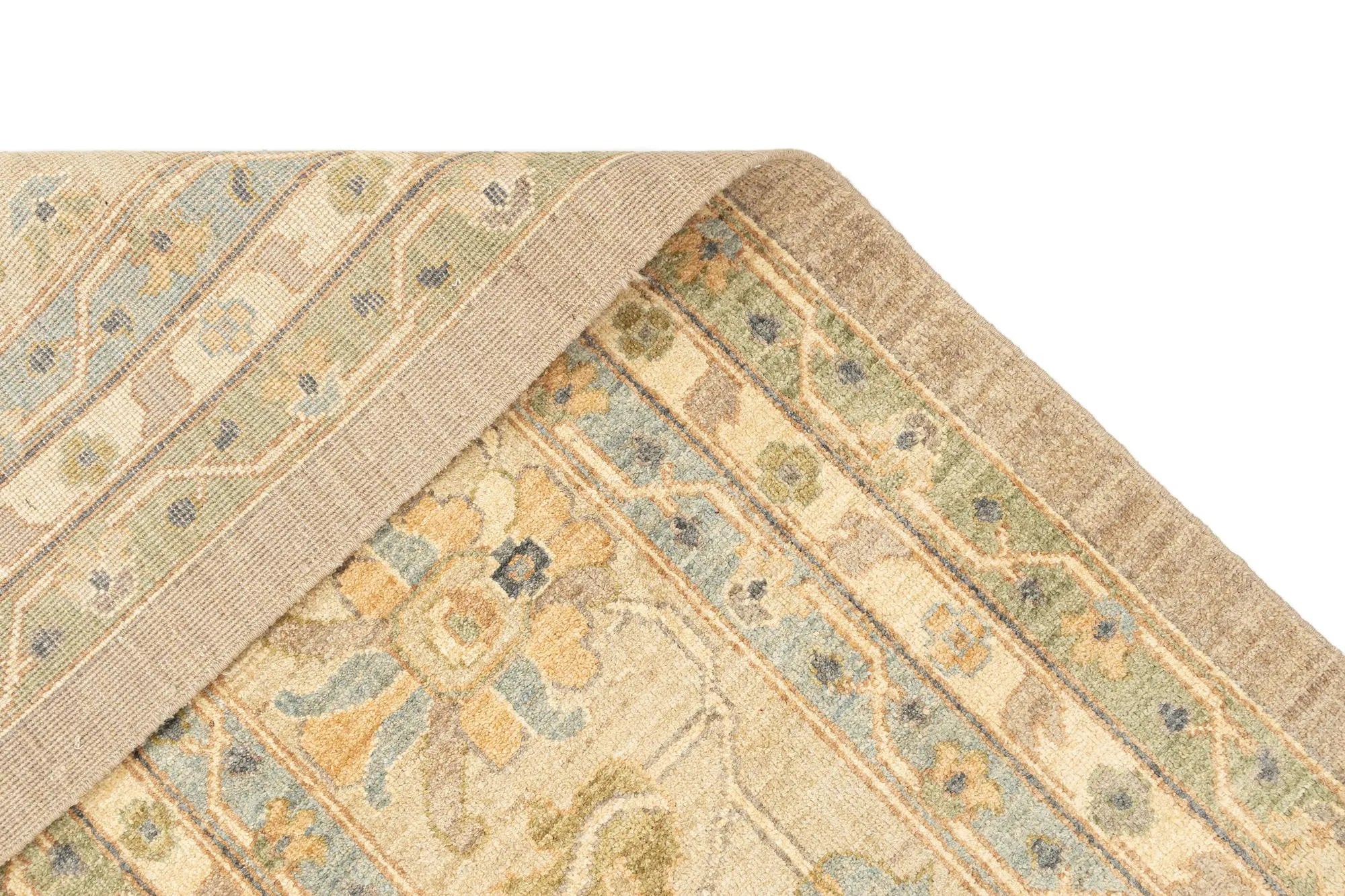 Beige Color Oushak Hand-Knotted Wool Rug