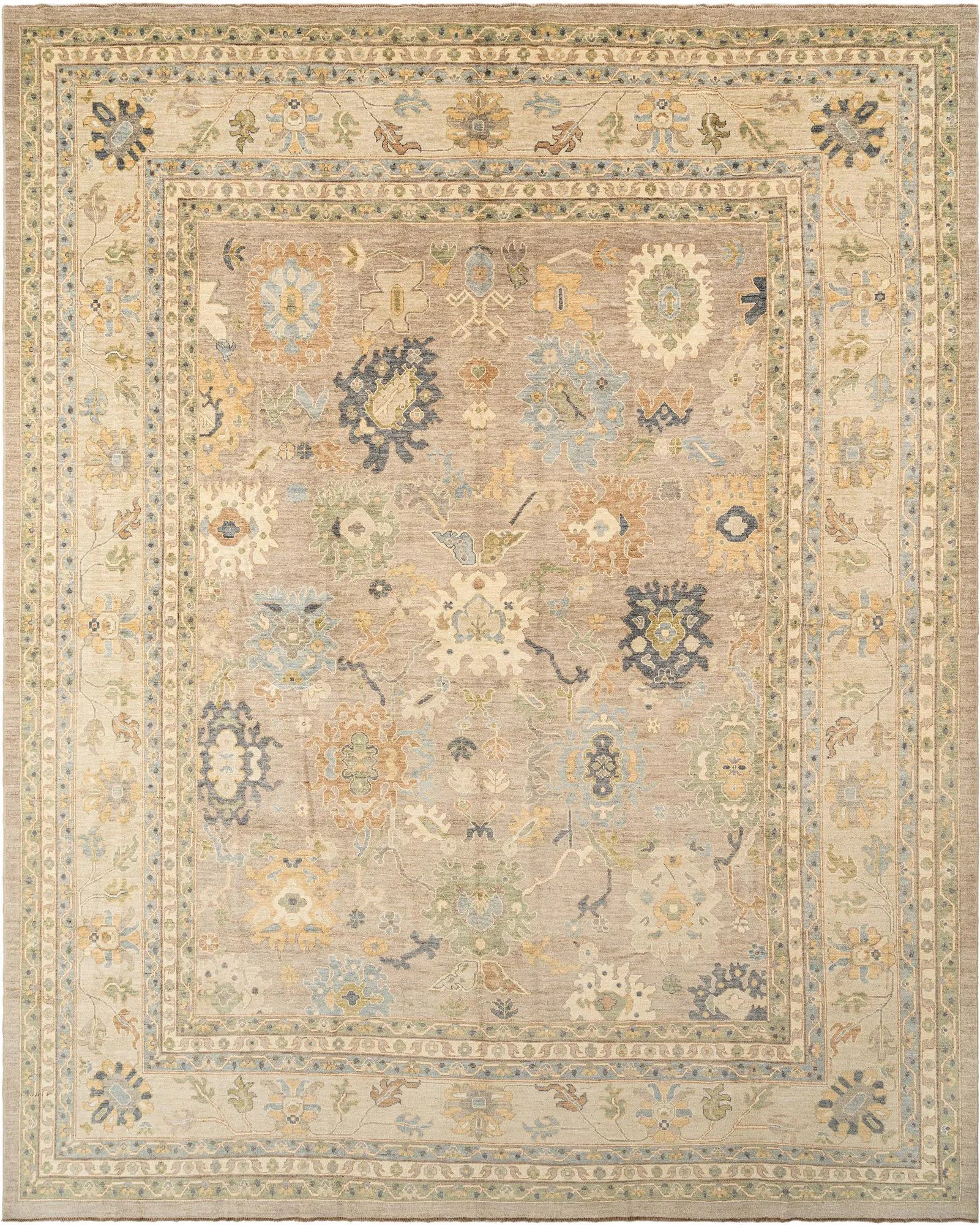 Beige Color Oushak Hand-Knotted Wool Rug