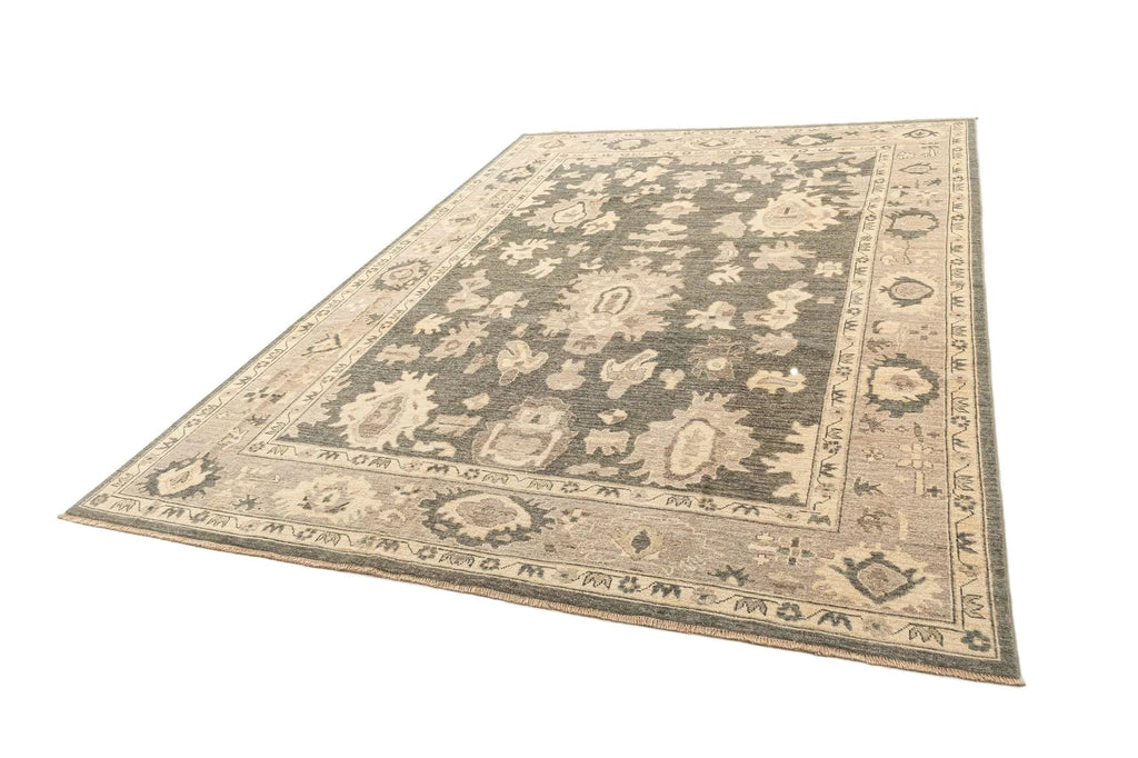 Light Brown Color Oushak Hand-Knotted Wool Rug